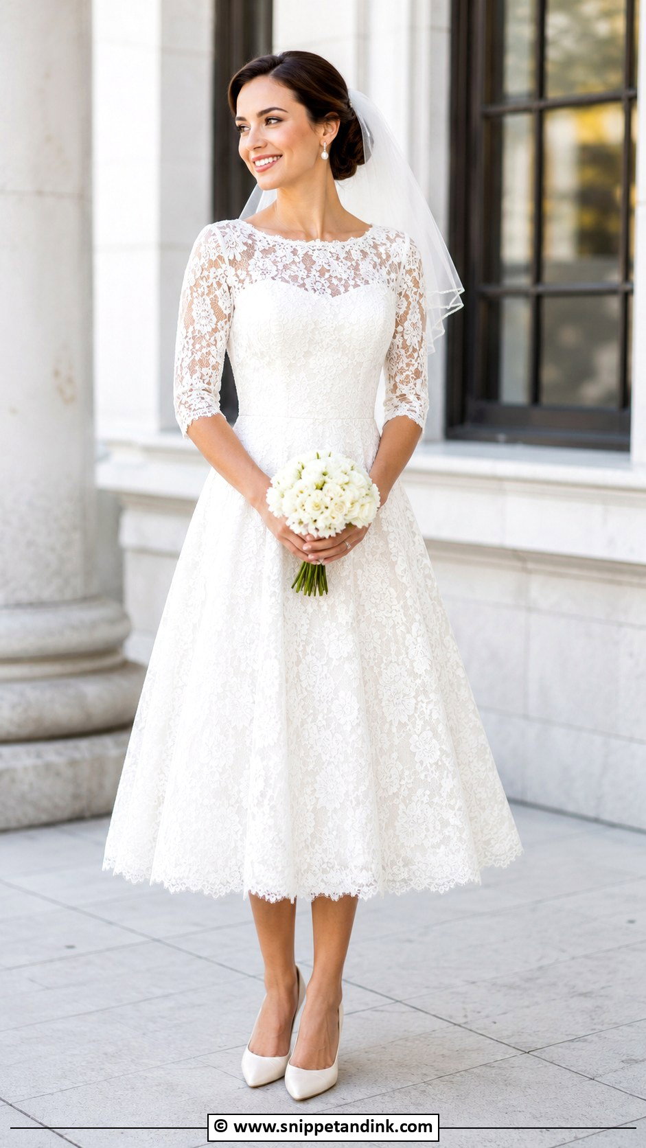 Tea Length Lace Wedding Dress With Sleeves - Snippet and Ink - 30 Lace Wedding Dress with Sleeves
