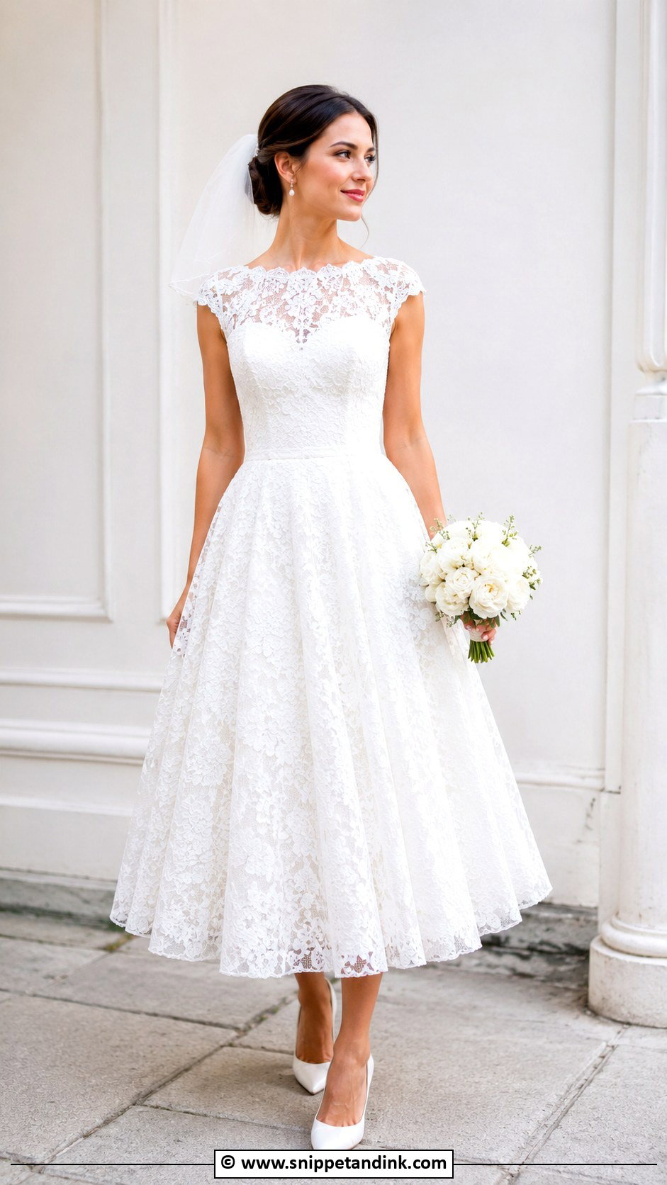 Tea Length Lace Wedding Gown - Snippet and Ink - 25 Lace Wedding Gown Ideas