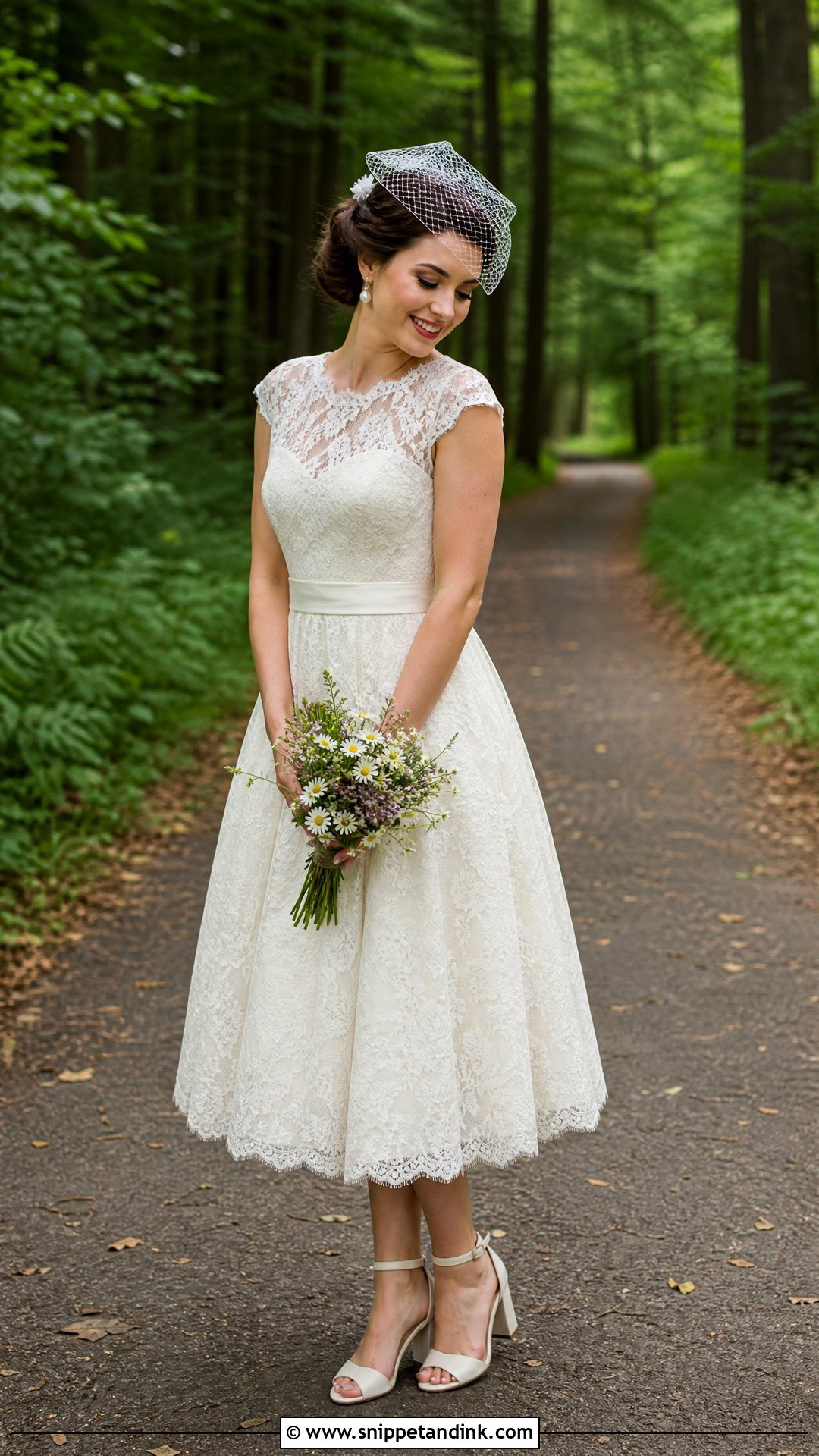 Tea Length Lace Woodland Wedding Dress - Snippet and Ink - 25 Woodland Wedding Dress Ideas