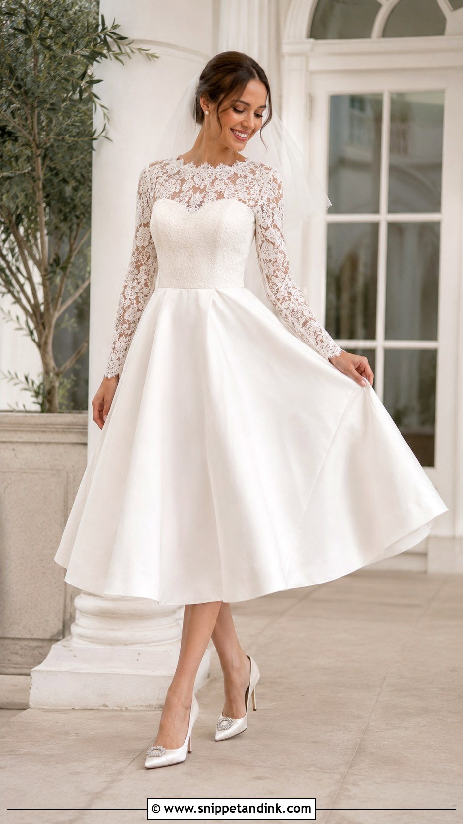 Tea Length Long Sleeve Bridal Dress - Snippet and Ink - 20 Long Sleeve Bridal Dresses