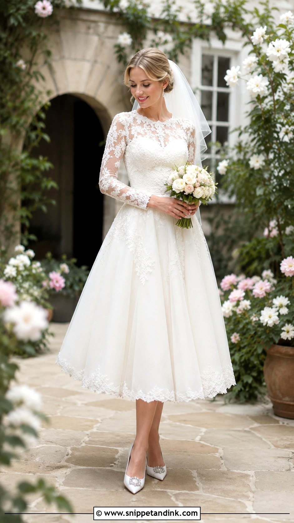 Tea Length Long Sleeve Bridal Gown - Snippet and Ink - 20 Long Sleeve Bridal Gown Ideas