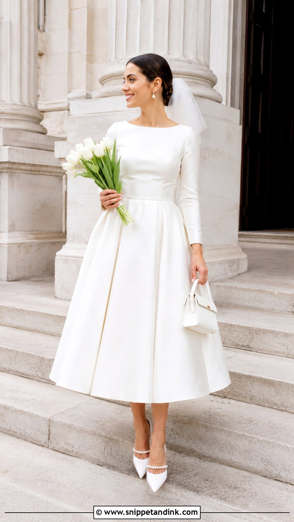 Tea Length Long Sleeve Silk Wedding Dress - Snippet and Ink - 20 Long Sleeve Silk Wedding Dress Ideas