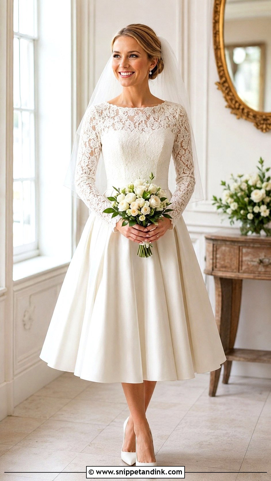 Tea Length Long Sleeve Wedding Dress - Snippet and Ink - 20 Modest Long Sleeve Wedding Dresses