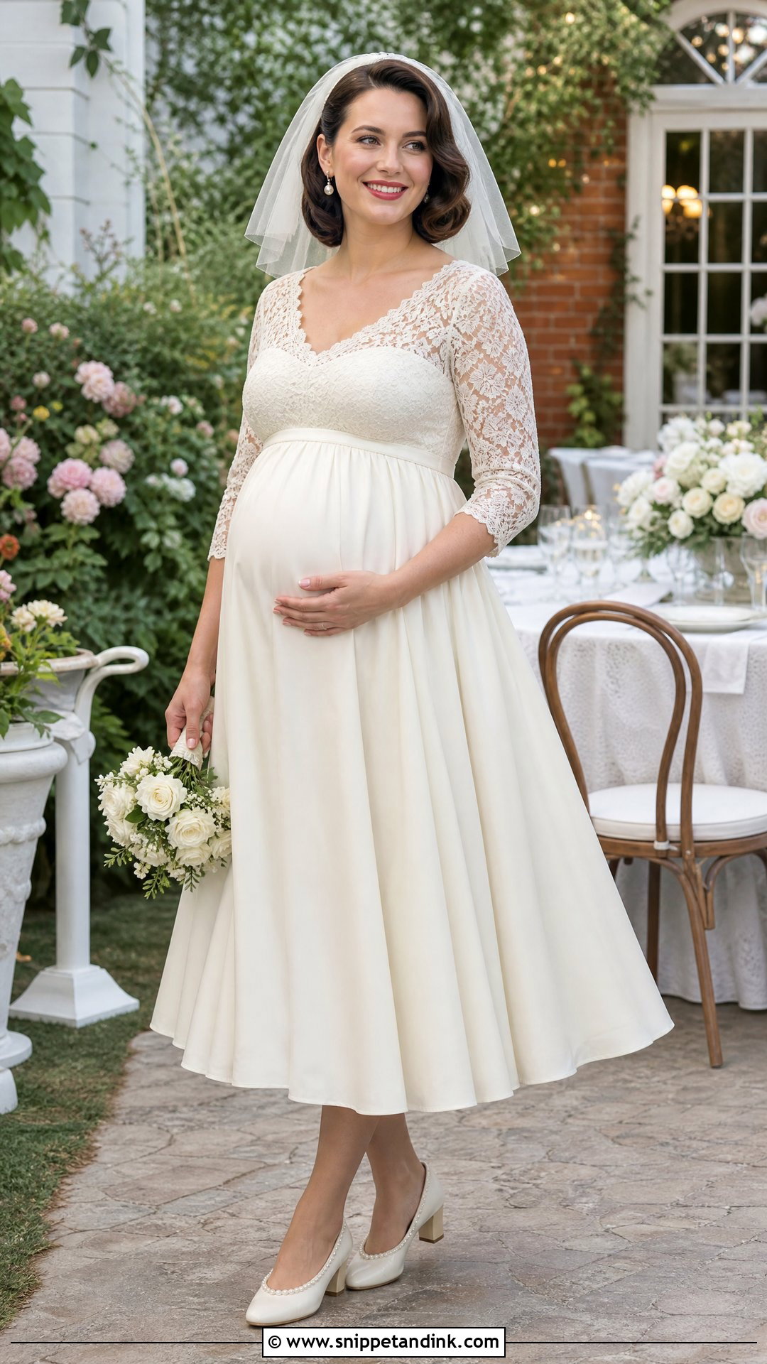 Tea Length Maternity Bridal Gown - Snippet and Ink - 25 Maternity Bridal Gowns