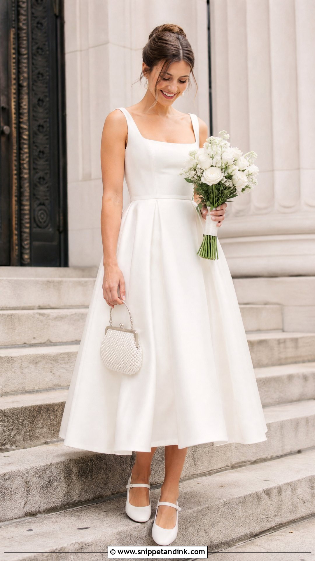 Tea Length Midi Bridal Dress With Mary Jane Heels - Snippet and Ink - 25 Midi Bridal Dress Ideas