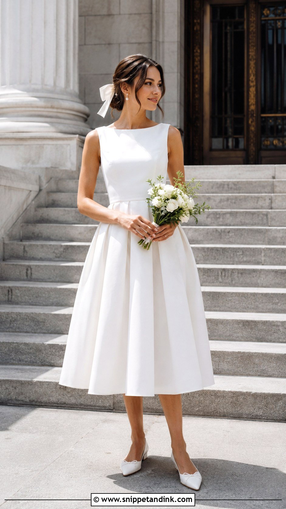Tea Length Midi Civil Wedding Dress With Ballet Flats - Snippet and Ink - 25 Civil Wedding Dress Simple Midi Ideas
