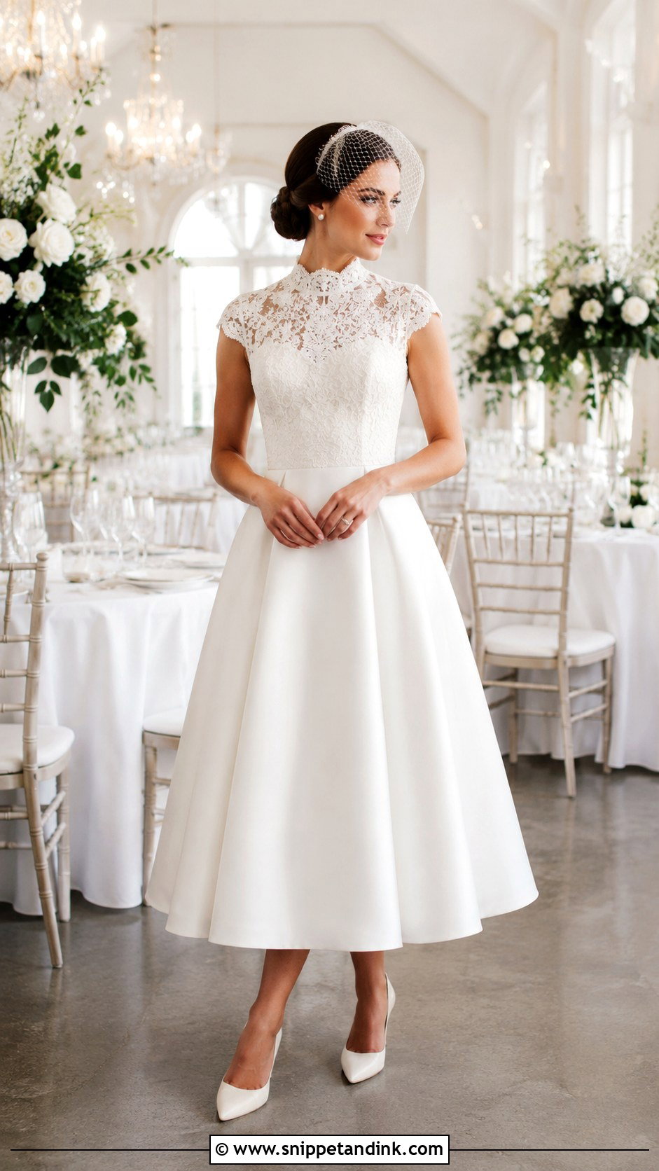 Tea Length Mock Neck Wedding Dress - Snippet and Ink - 20 Mock Neck Wedding Dress Ideas