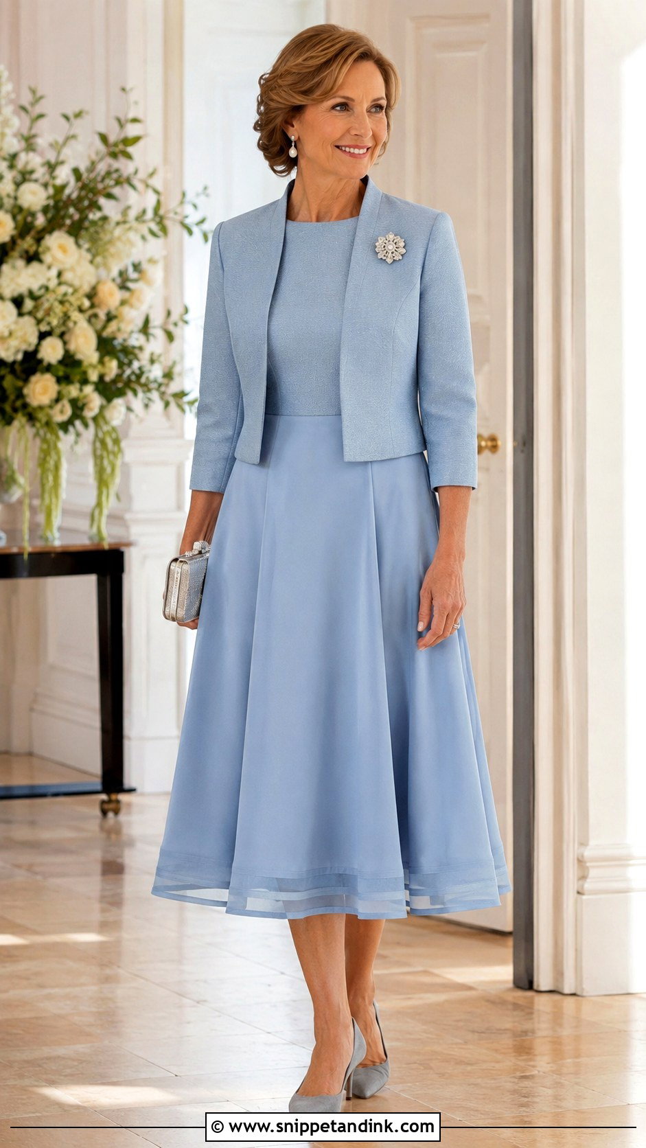 Tea Length Mother Of The Bride Dress With Jacket - Snippet and Ink - 20 Moms Wedding Dress Ideas