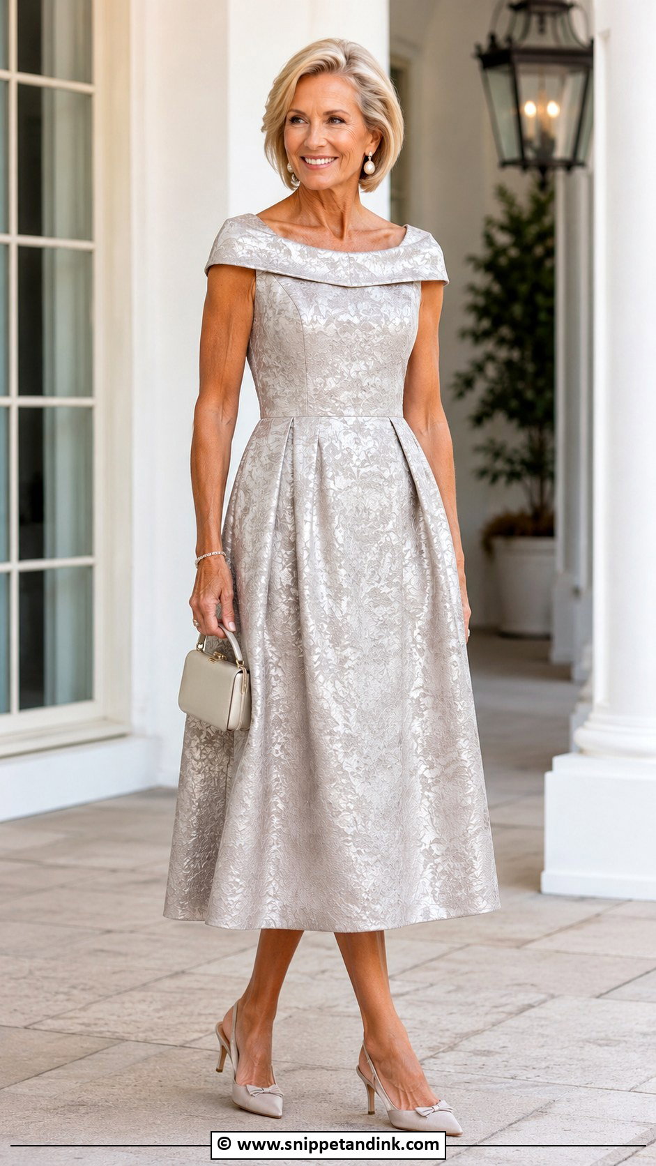 Tea Length Mother Of The Bride Dress With Slingback Heels - Snippet and Ink - 25 Mom of the Bride Dress Ideas