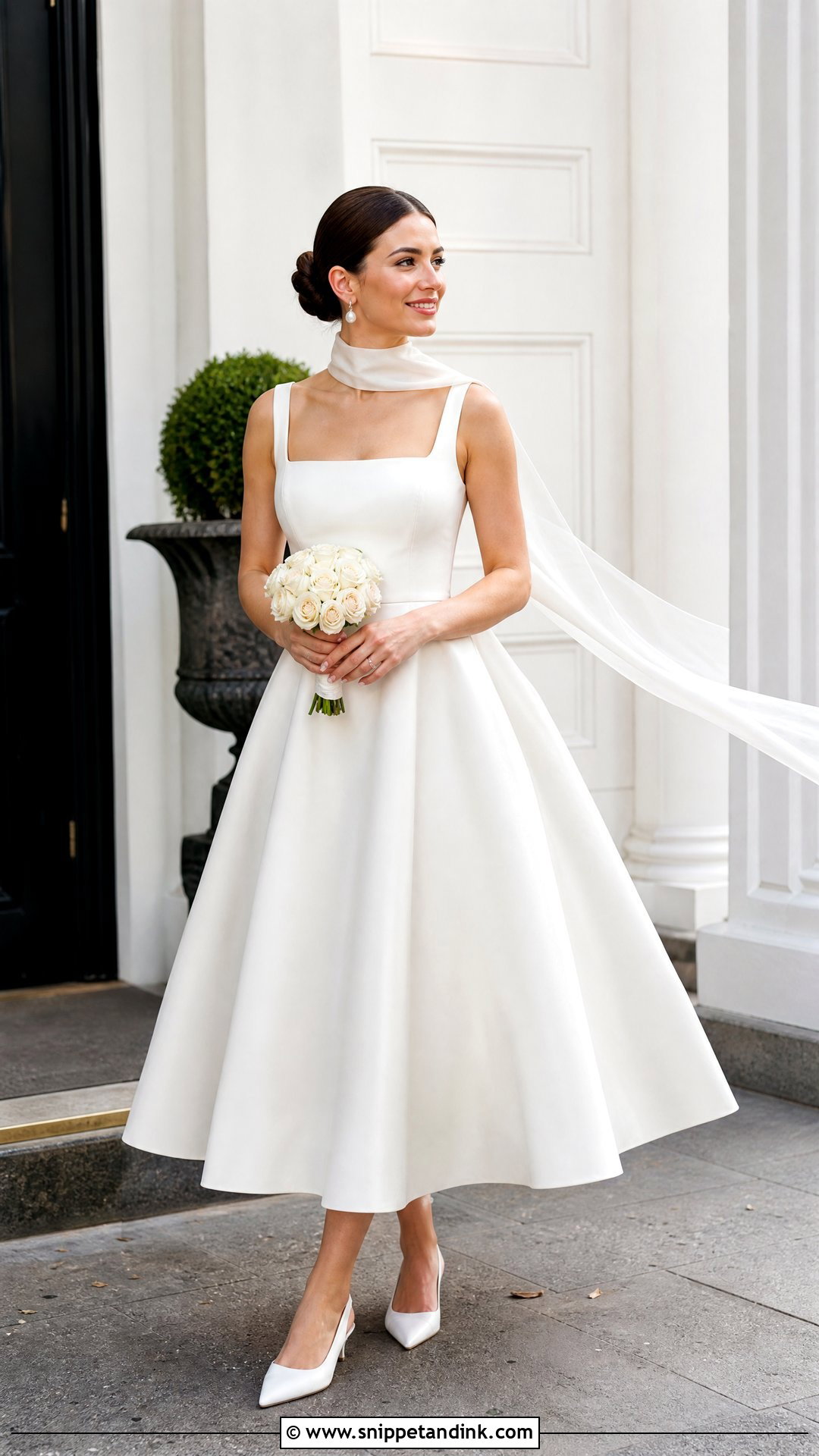 Tea Length Neck Scarf Wedding Dress - Snippet and Ink - 20 Neck Scarf Wedding Dresses