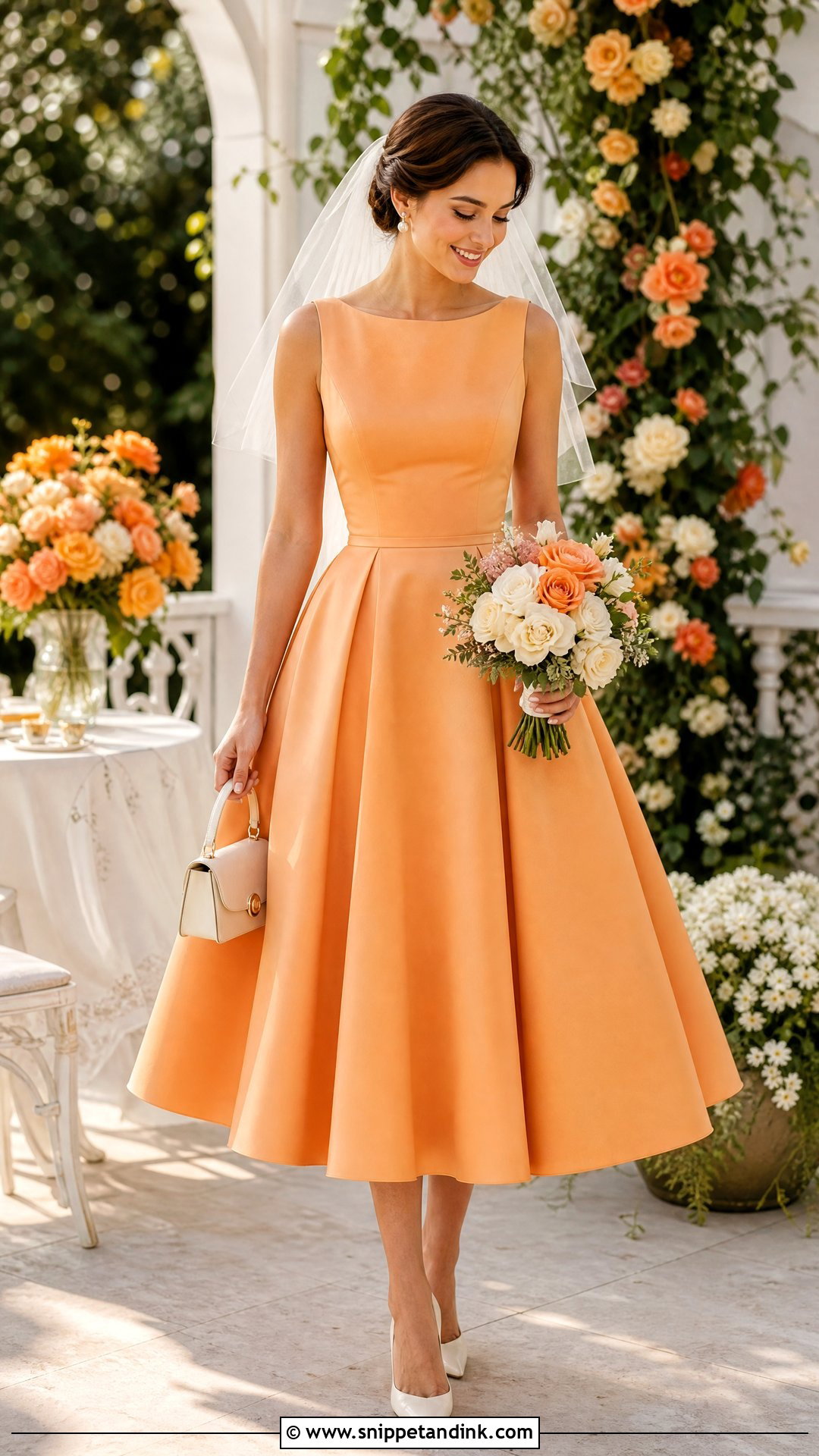 Tea Length Orange Wedding Dress - Snippet and Ink - 20 Orange Wedding Dresses
