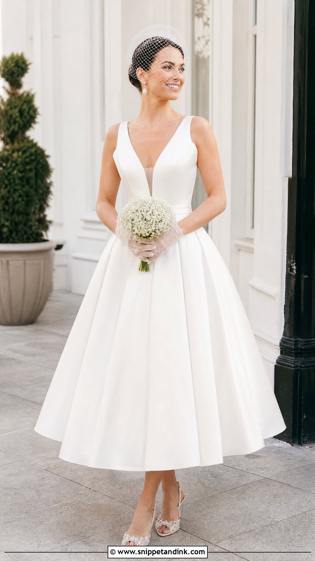 Tea Length Plunge Neck Wedding Dress - Snippet and Ink - 20 Plunge Neck Wedding Dress Ideas