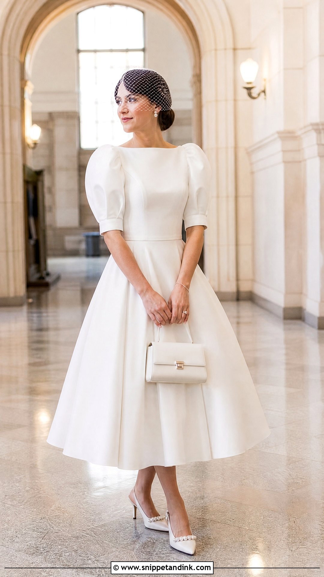 Tea Length Puffed Sleeve Wedding Dress - Snippet and Ink - 20 Puffed Sleeve Wedding Dress Ideas