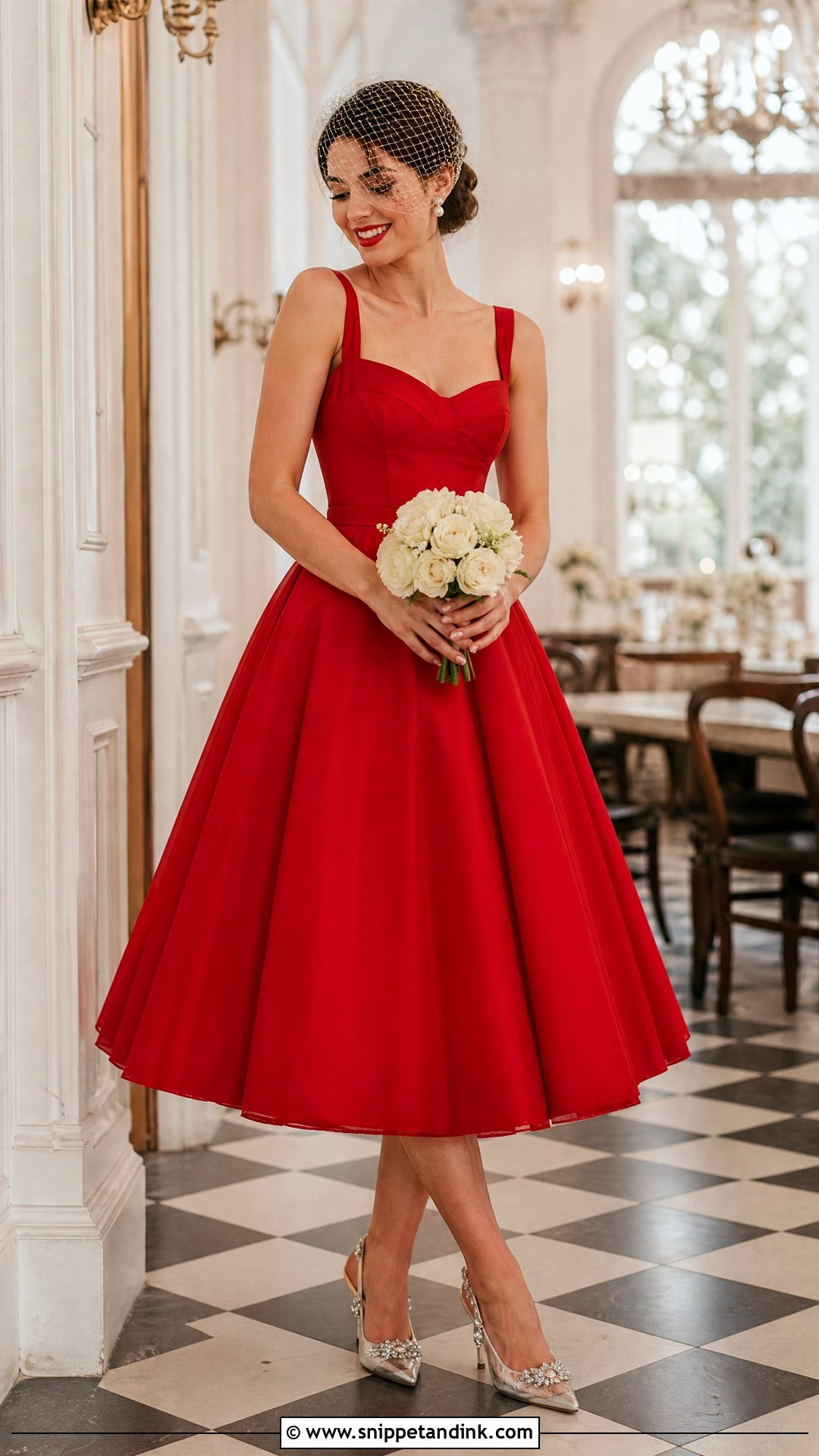 Tea Length Red Wedding Gown - Snippet and Ink - 20 Red Wedding Gown Ideas