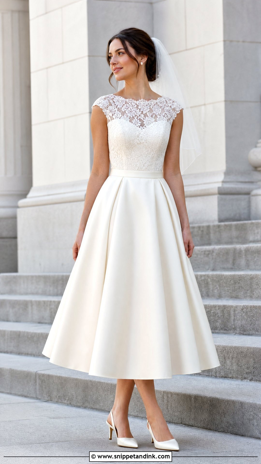 Tea Length Satin Lace Wedding Dress - Snippet and Ink - 20 Satin Lace Wedding Dress Ideas