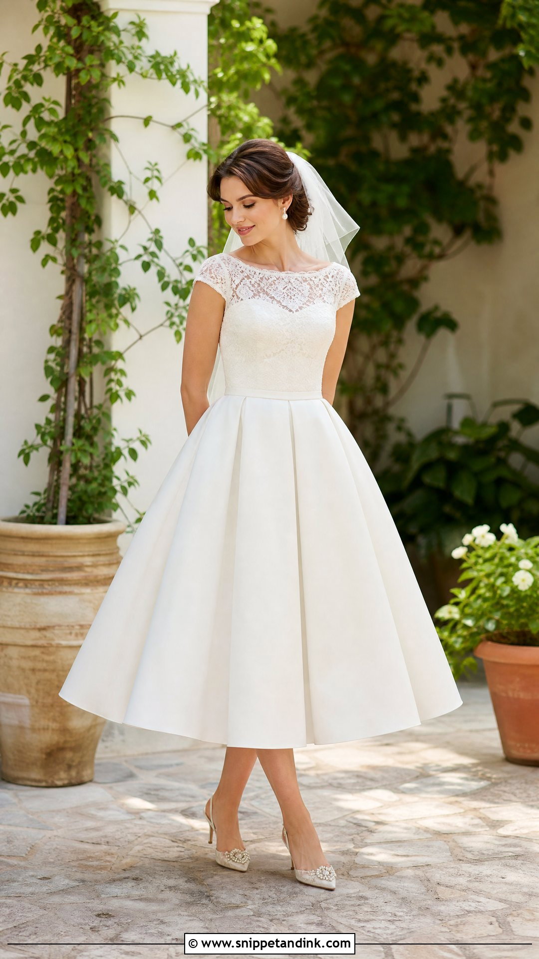 Tea Length Short Sleeve Wedding Dress - Snippet and Ink - 20 Wedding Dresses with Short Sleeves