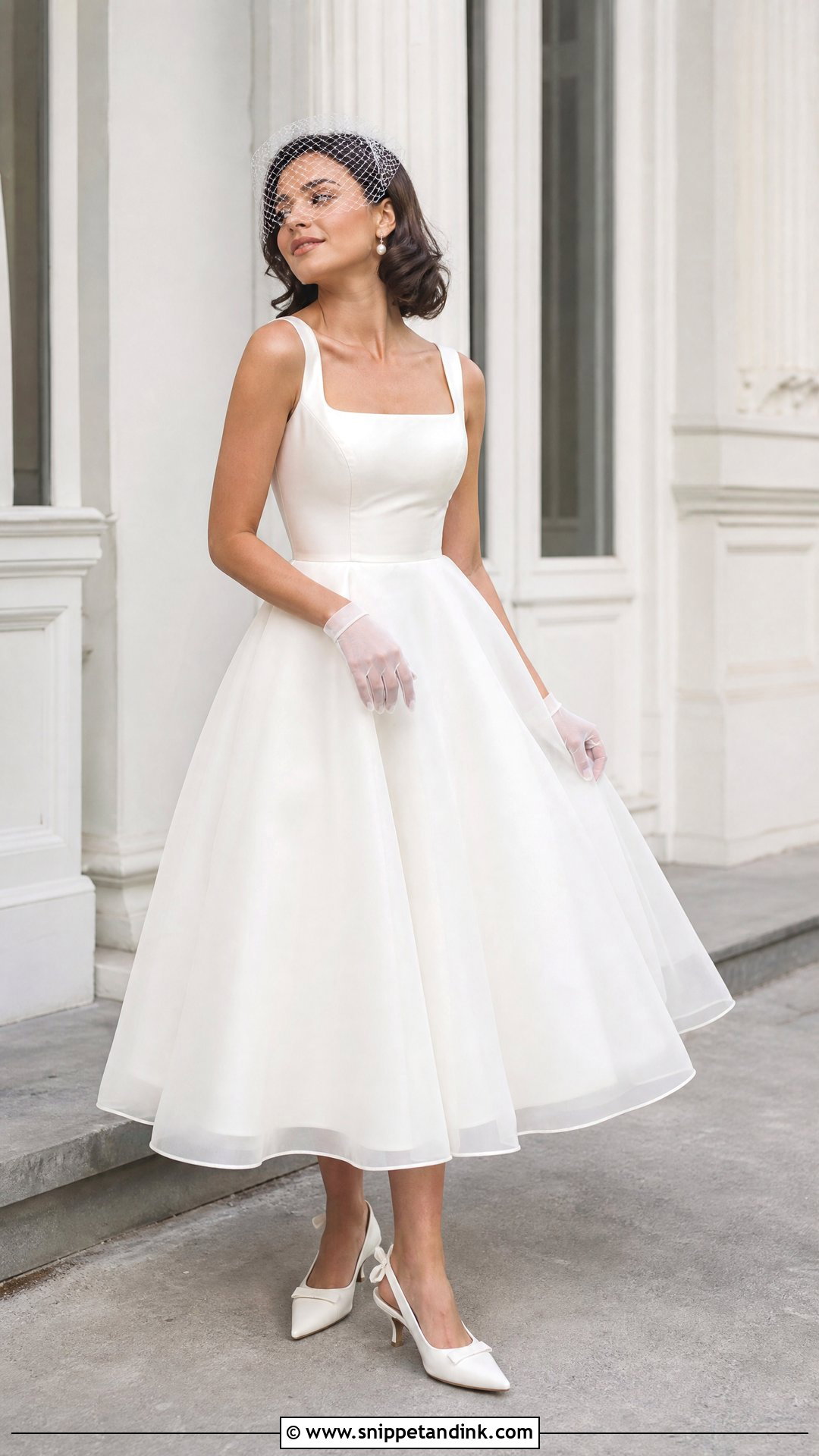 Tea Length Square Neck A Line Wedding Dress - Snippet and Ink - 20 Square Neck Wedding Dress Aline Ideas