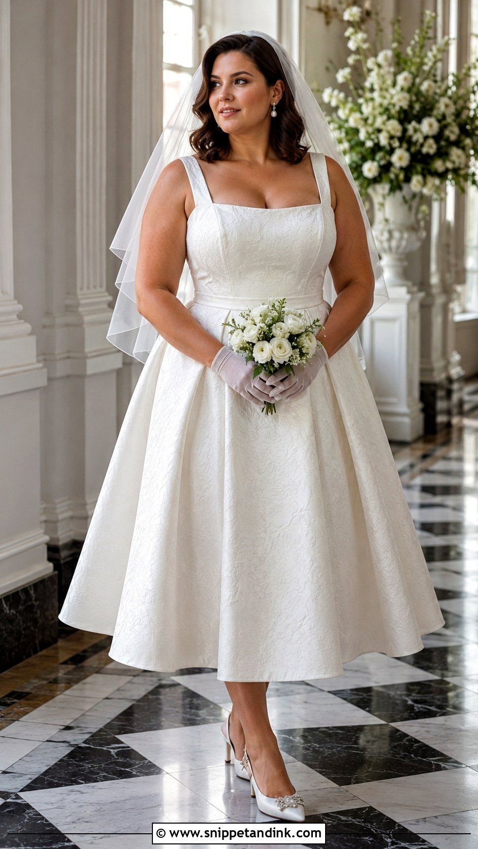 Tea Length Square Neck Wedding Dress - Snippet and Ink - 20 Big Bust Wedding Dresses