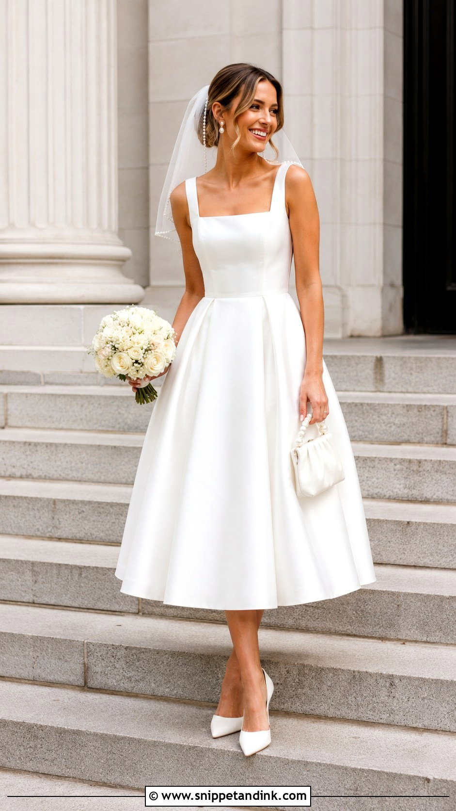 Tea Length Square Neck Wedding Dress - Snippet and Ink - 20 Simple Unique Wedding Dresses