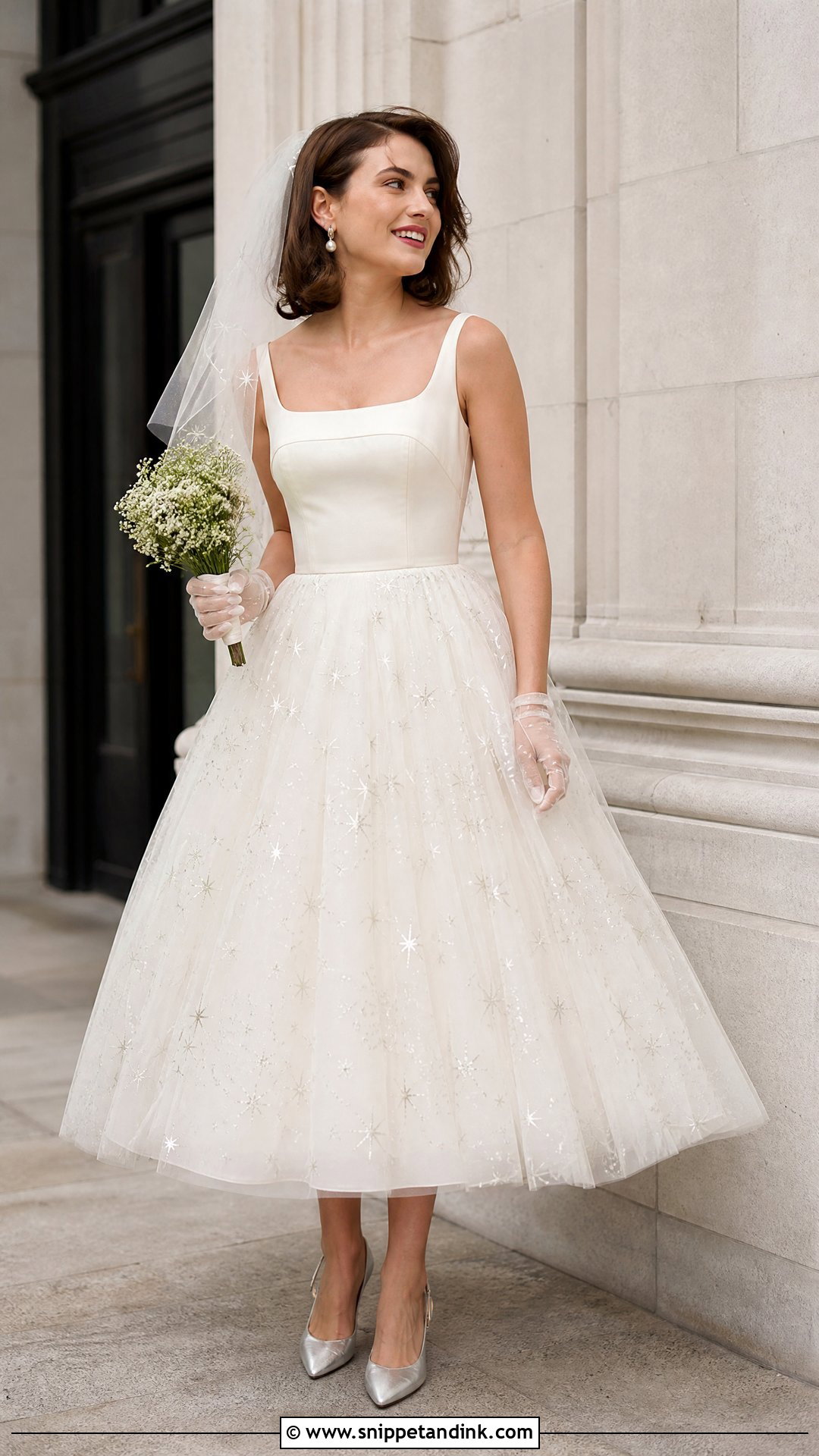 Tea Length Starry Wedding Dress - Snippet and Ink - 20 Starry Wedding Dress Ideas
