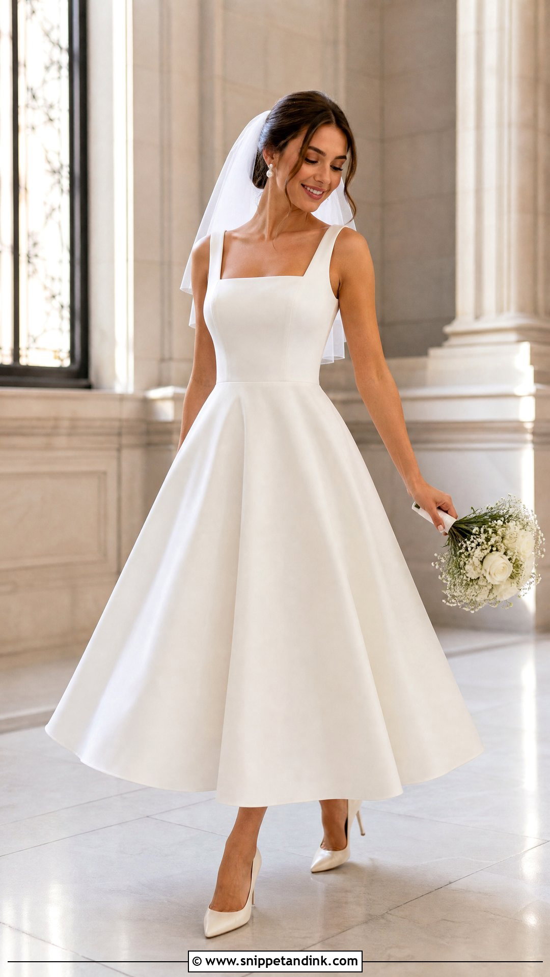 Tea Length Thick Strap Wedding Dress - Snippet and Ink - 20 Thick Strap Wedding Dress Ideas