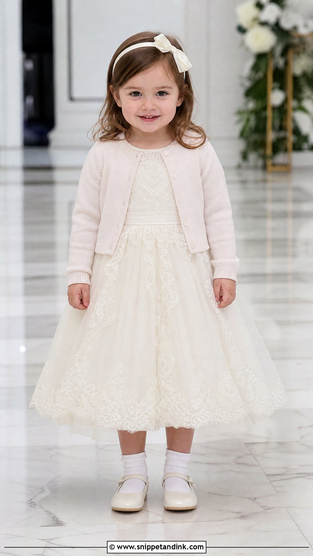 Tea Length Toddler Wedding Dress With Ankle Strap Shoes - Snippet and Ink - 20 Toddler Wedding Dress Ideas