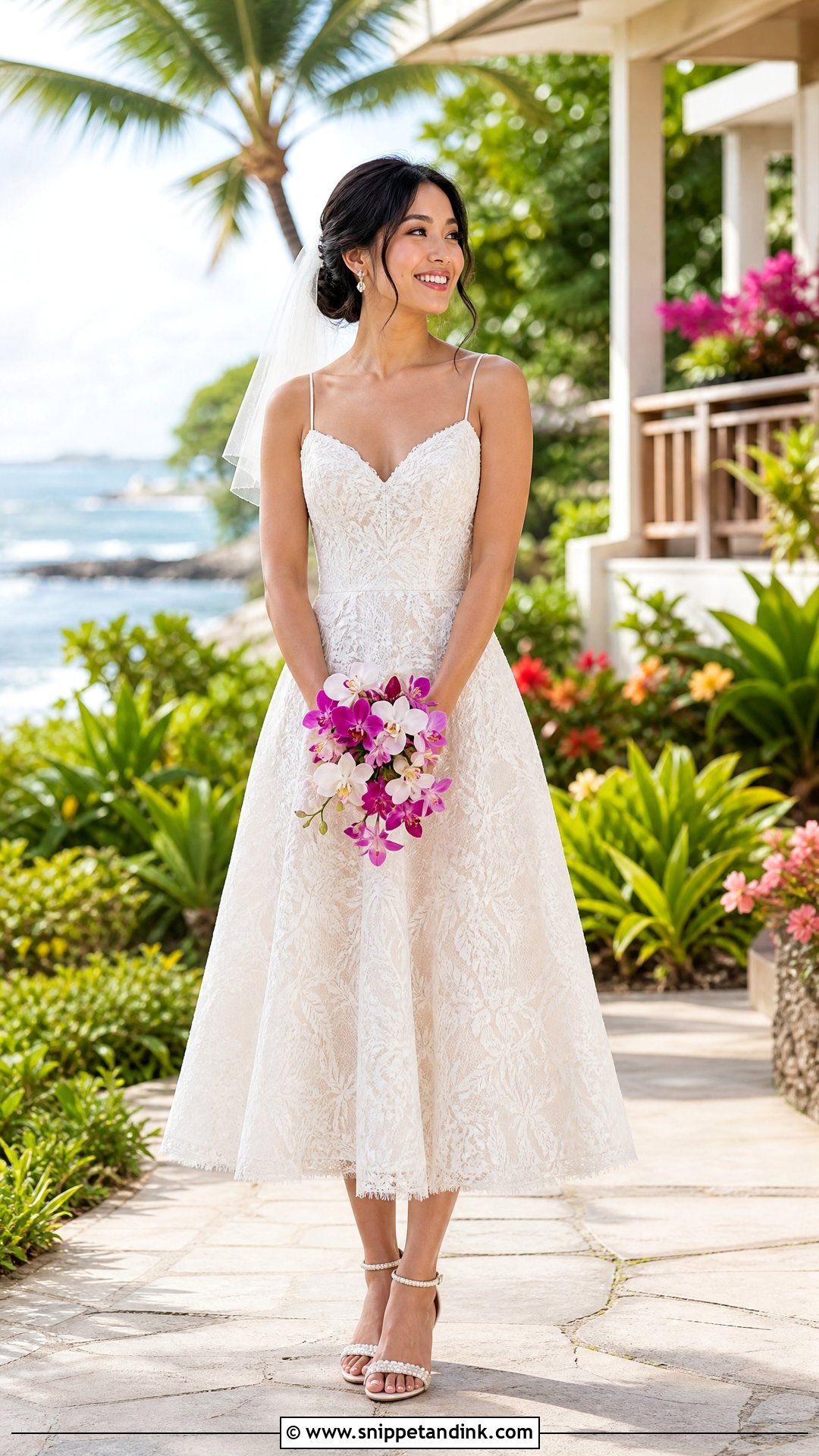 Tea Length Tropical Wedding Dress - Snippet and Ink - 20 Tropical Wedding Dresses