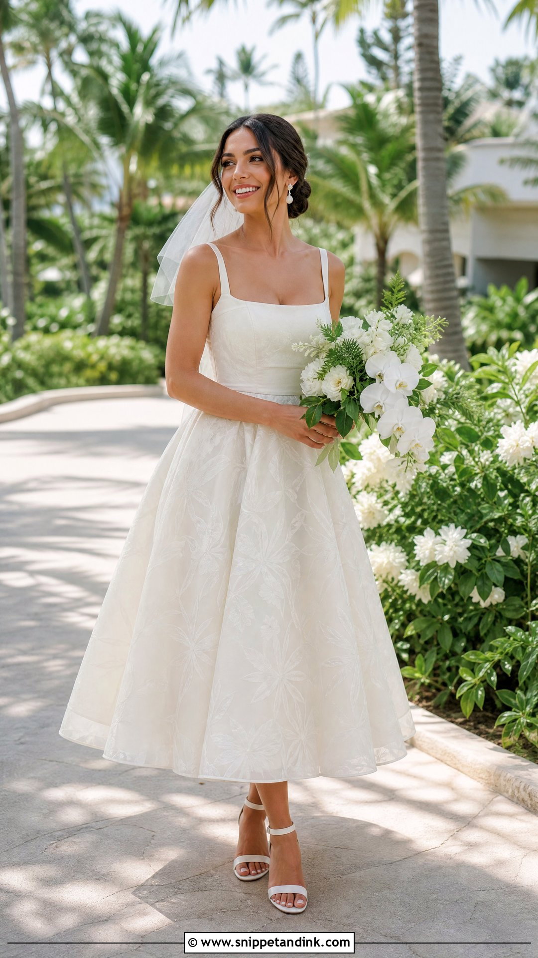 Tea Length Tropical Wedding Dress - Snippet and Ink - 25 Tropical Wedding Dress Ideas