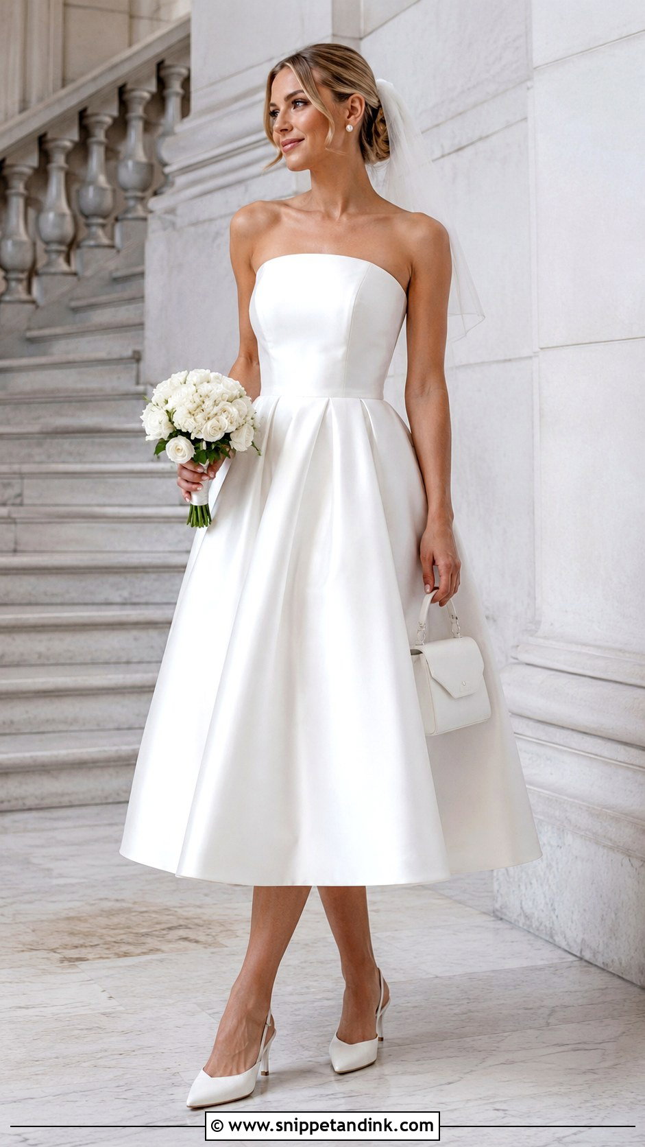 Tea Length Tube Wedding Dress With Slingback Heels - Snippet and Ink - 20 Tube Wedding Dress Ideas