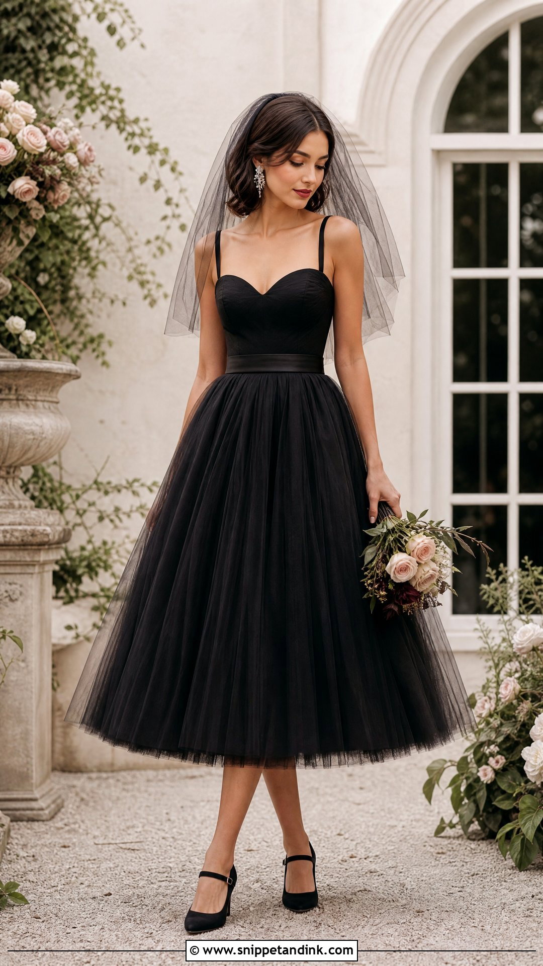 Tea Length Tulle Black Wedding Dress - Snippet and Ink - 20 Short Black Wedding Dress Ideas