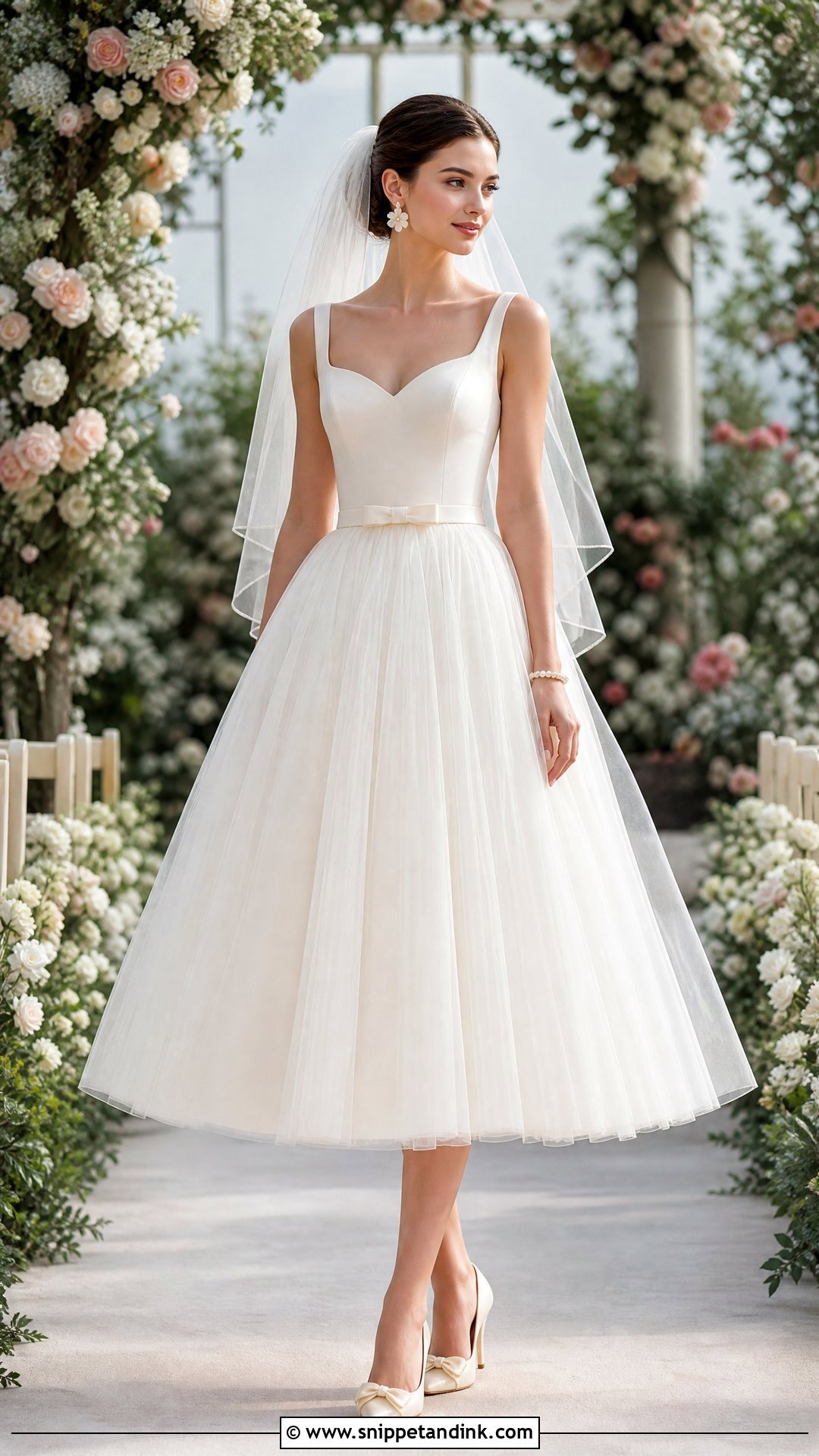Tea Length Tulle Bridal Gown With Bow Heels - Snippet and Ink - 25 Short Bridal Gown Ideas