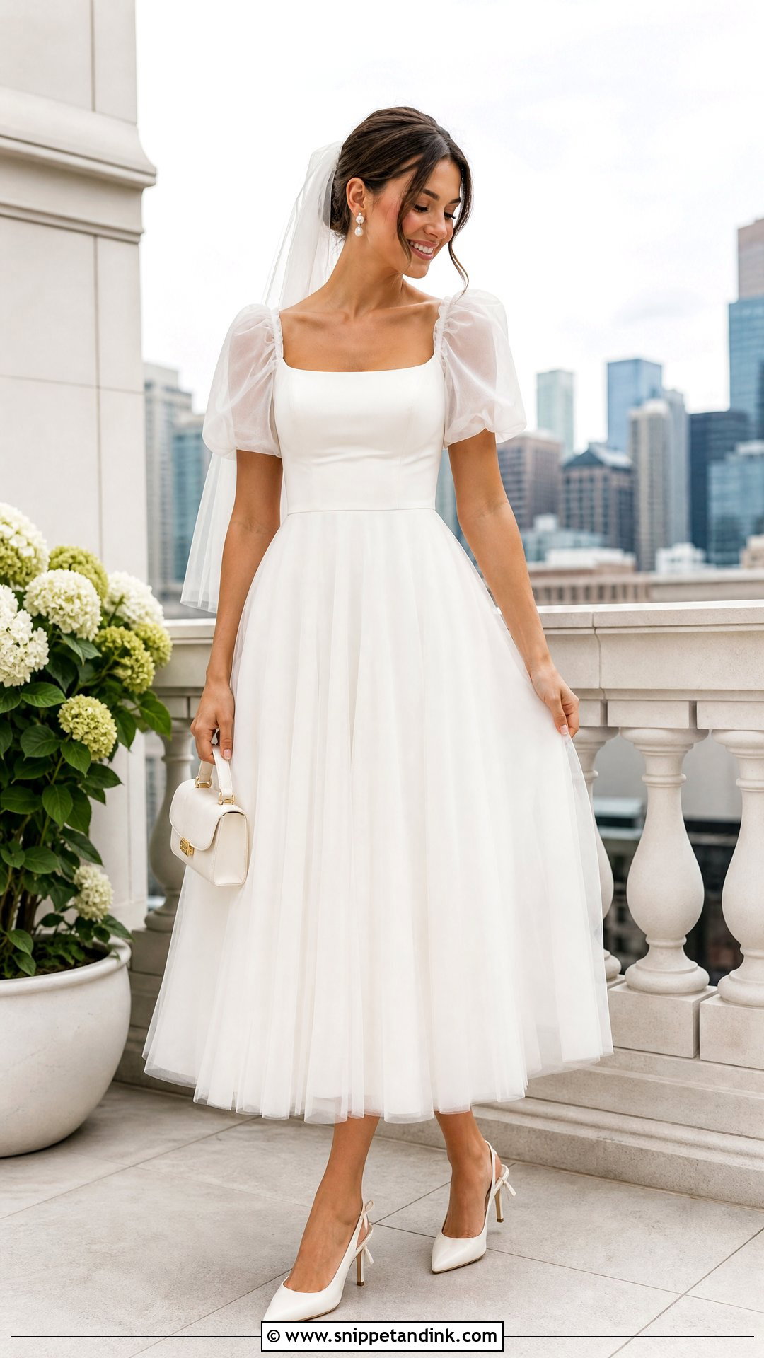 Tea Length Tulle Sleeve Wedding Dress - Snippet and Ink - 20 Tulle Sleeve Wedding Dress Ideas