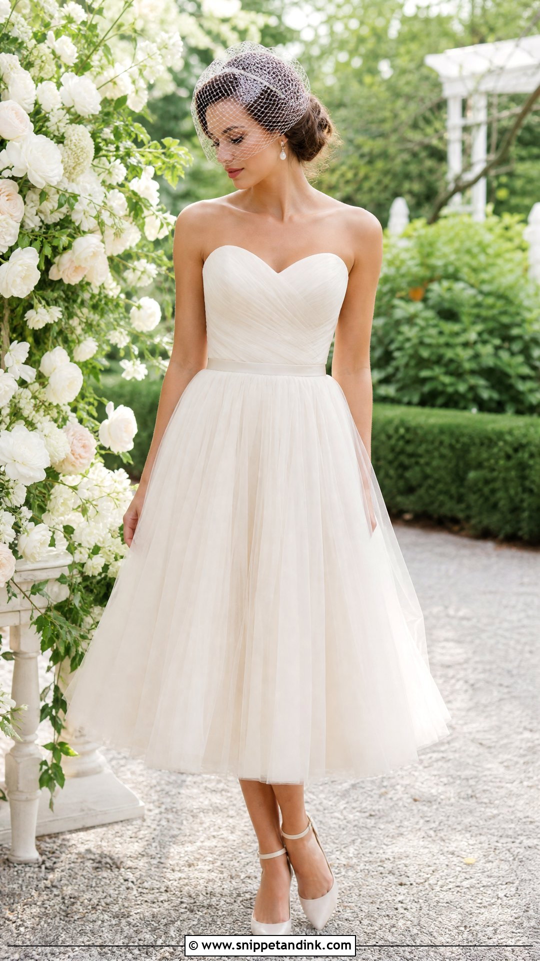 Tea Length Tulle Wedding Dress With Sweetheart Neckline - Snippet and Ink - 20 Short Tulle Wedding Dress Ideas