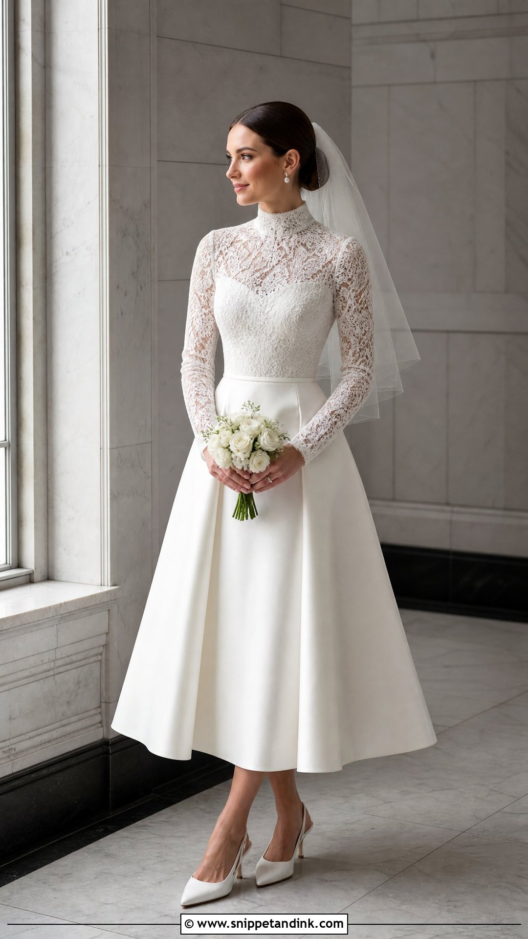 Tea Length Turtle Neck Wedding Gown - Snippet and Ink - 20 Turtle Neck Wedding Gown Ideas
