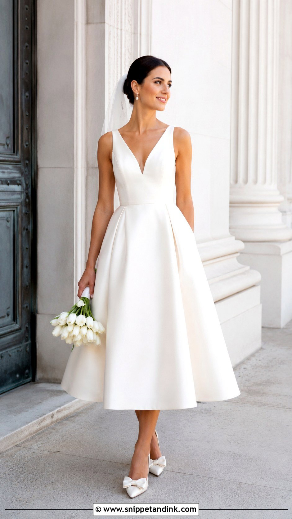 Tea Length V Neck A Line Wedding Dress - Snippet and Ink - 20 V Neck a Line Wedding Dress Ideas