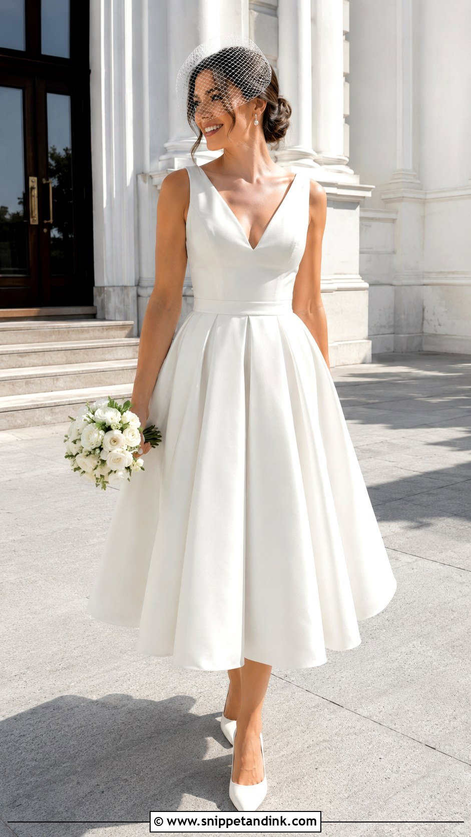 Tea Length V Neck Wedding Dress - Snippet and Ink - 20 Inverted Triangle Wedding Dress Ideas