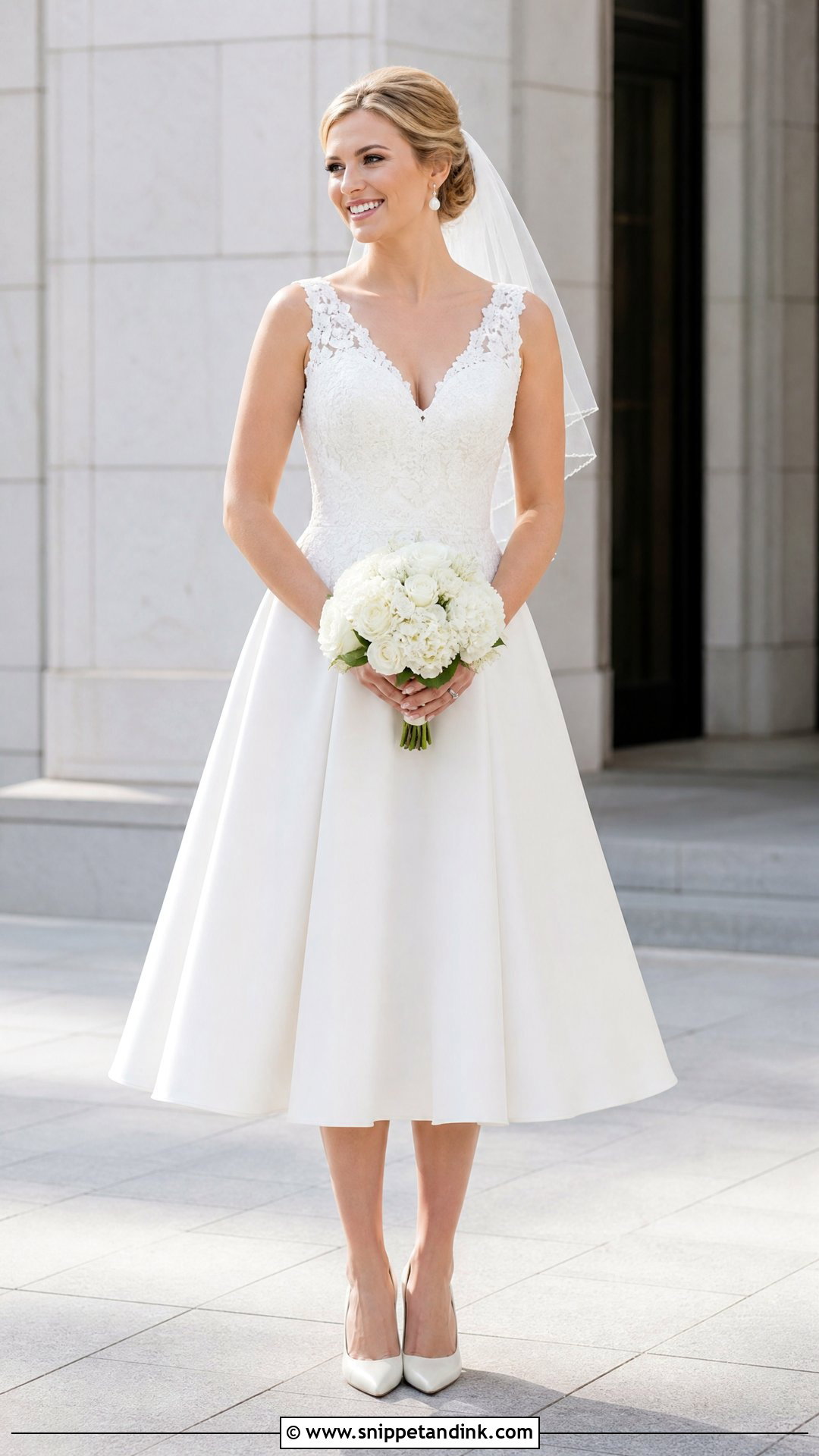Tea Length V Neck Wedding Dress - Snippet and Ink - 25 Wedding Dresses V Neck