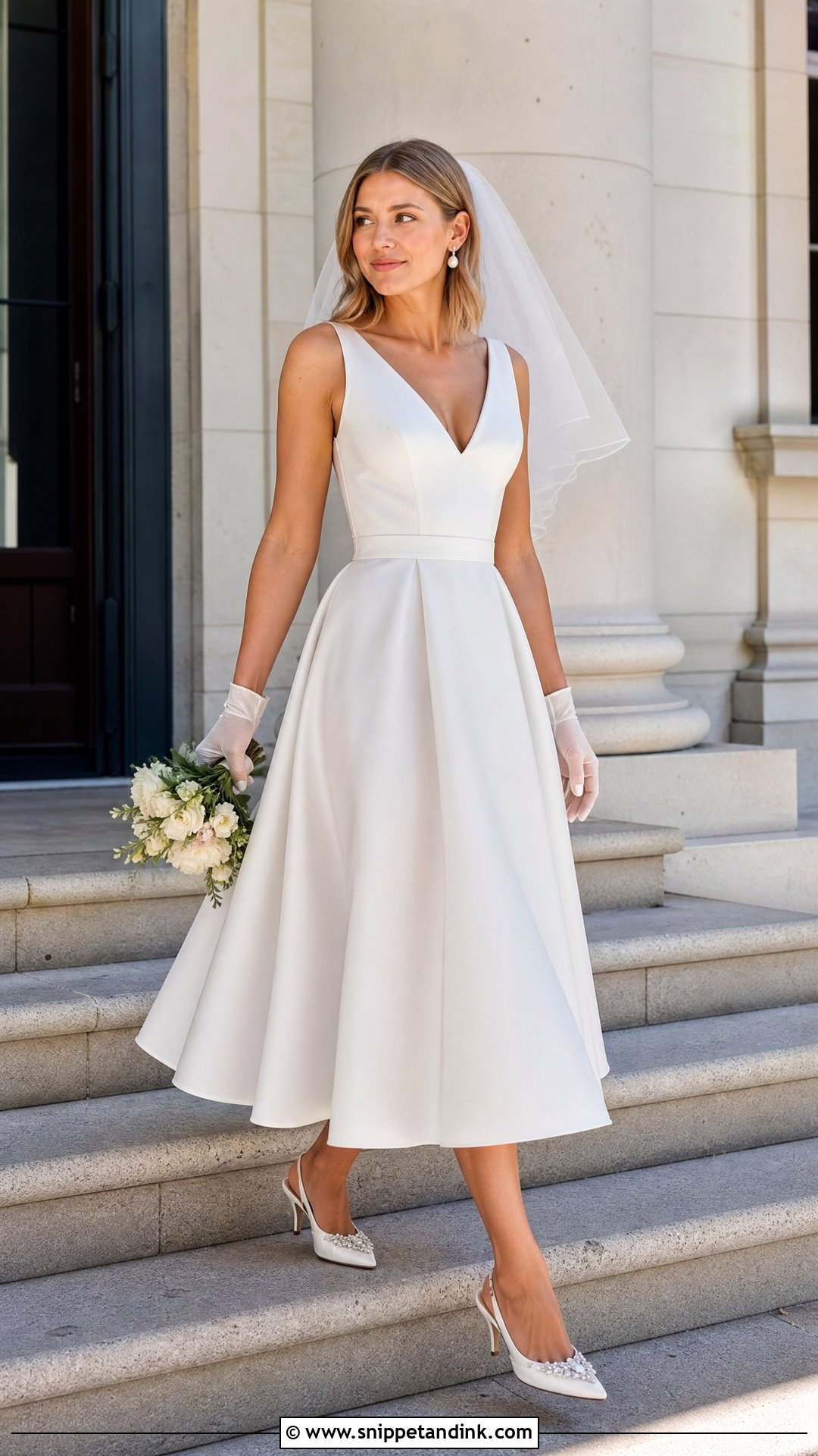 Tea Length V Neck Wedding Gown - Snippet and Ink - 20 V Neck Wedding Gown Ideas