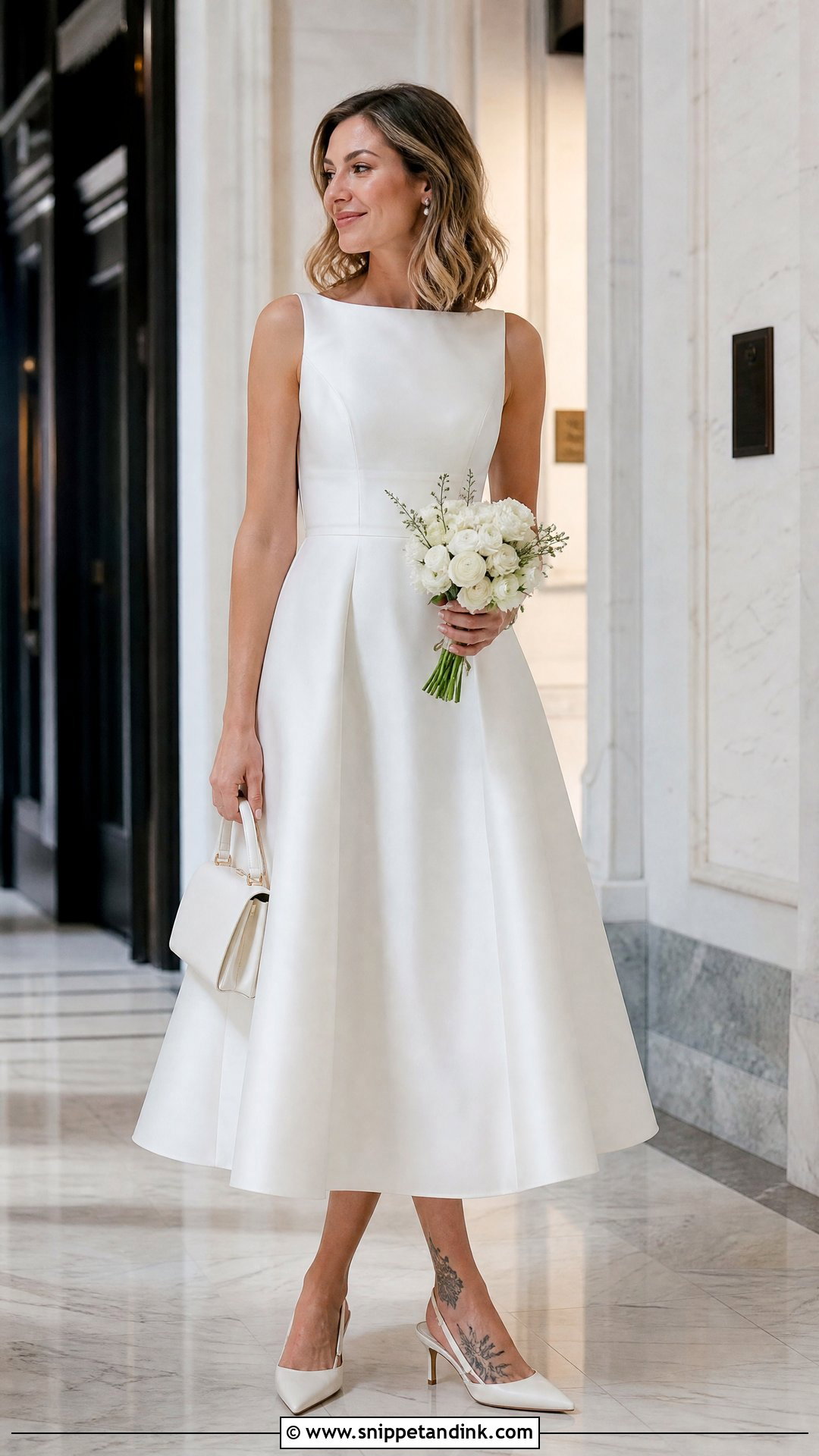 Tea Length Wedding Dress With Ankle Tattoos - Snippet and Ink - 20 Tattoos in Wedding Dress Ideas