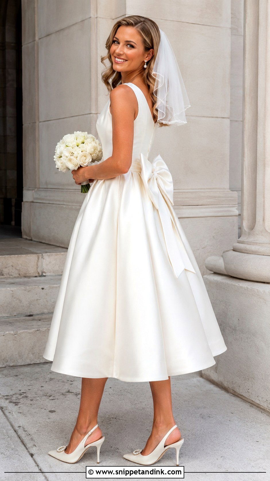 Tea Length Wedding Dress With Big Bow - Snippet and Ink - 20 Big Bow Wedding Dress Ideas