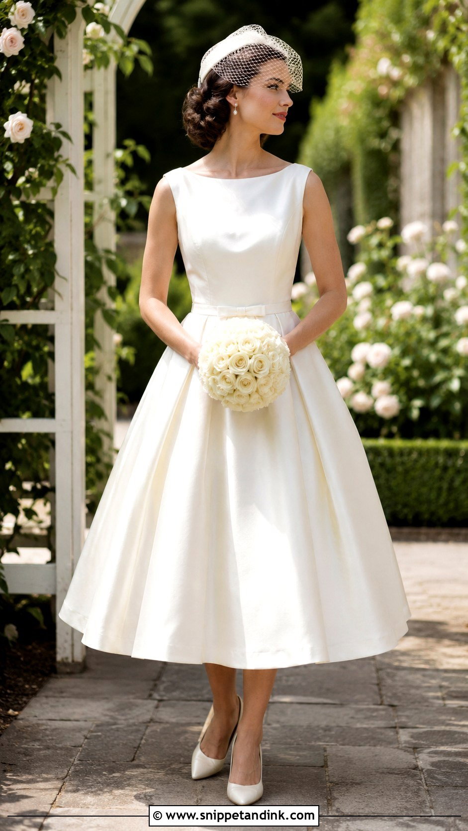 Tea Length Wedding Dress With Birdcage Hat - Snippet and Ink - 20 Wedding Dress with Hat Ideas