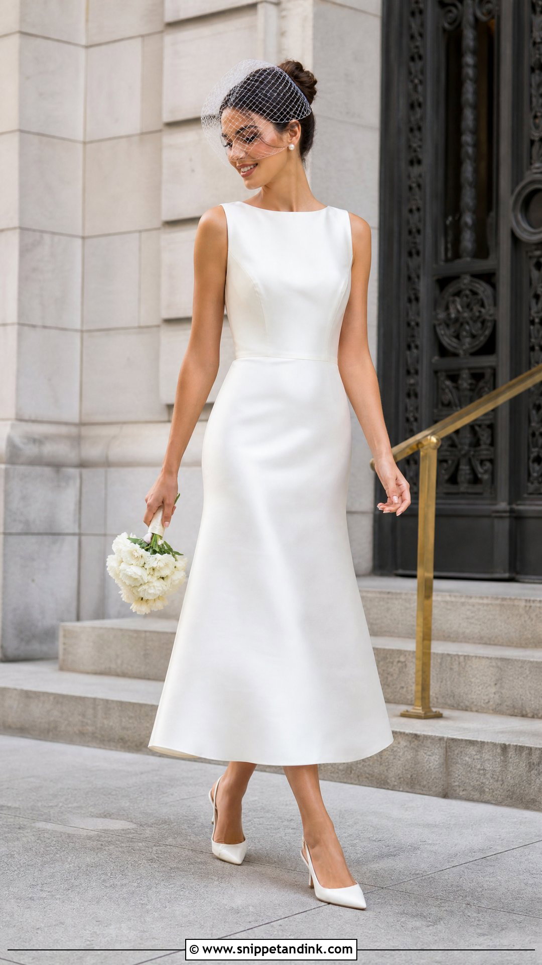 Tea Length Wedding Dress With Birdcage Veil - Snippet and Ink - 20 Wedding Dress Combination Ideas