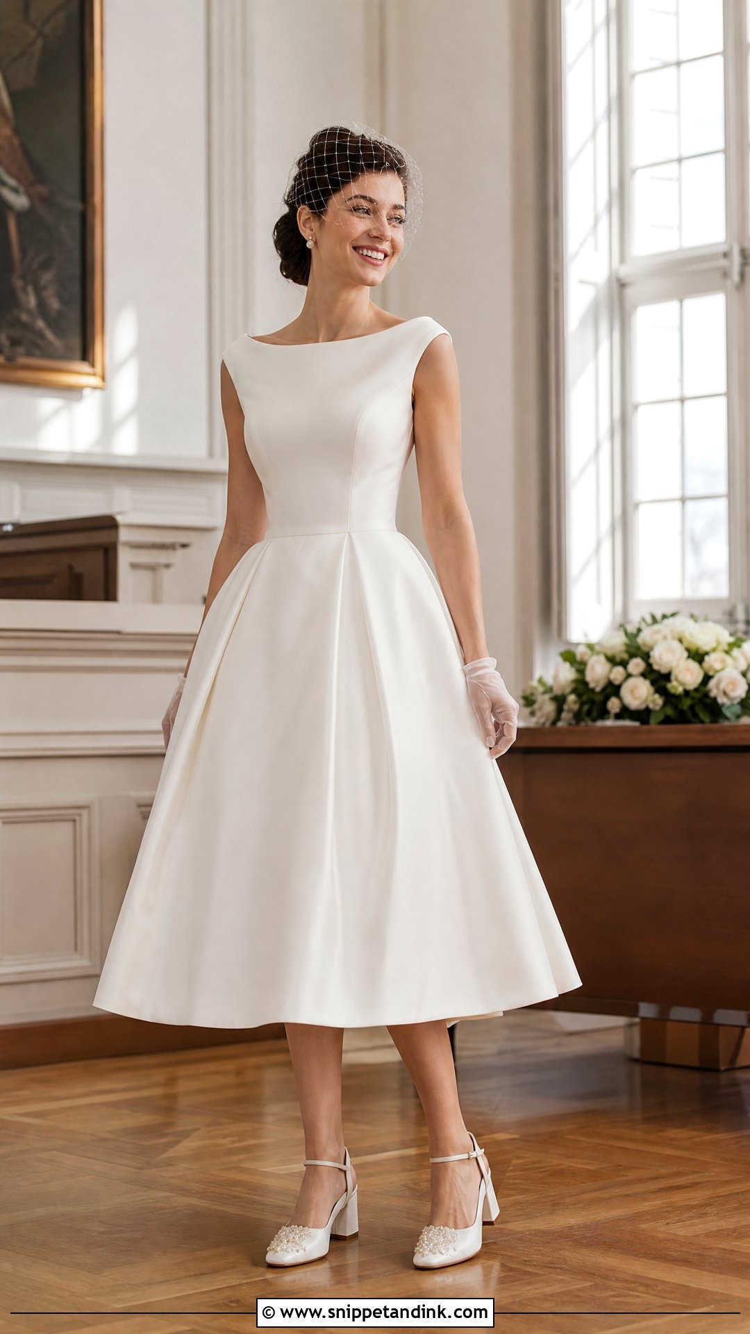 Tea Length Wedding Dress With Block Heels - Snippet and Ink - 20 Trying on Wedding Dresses