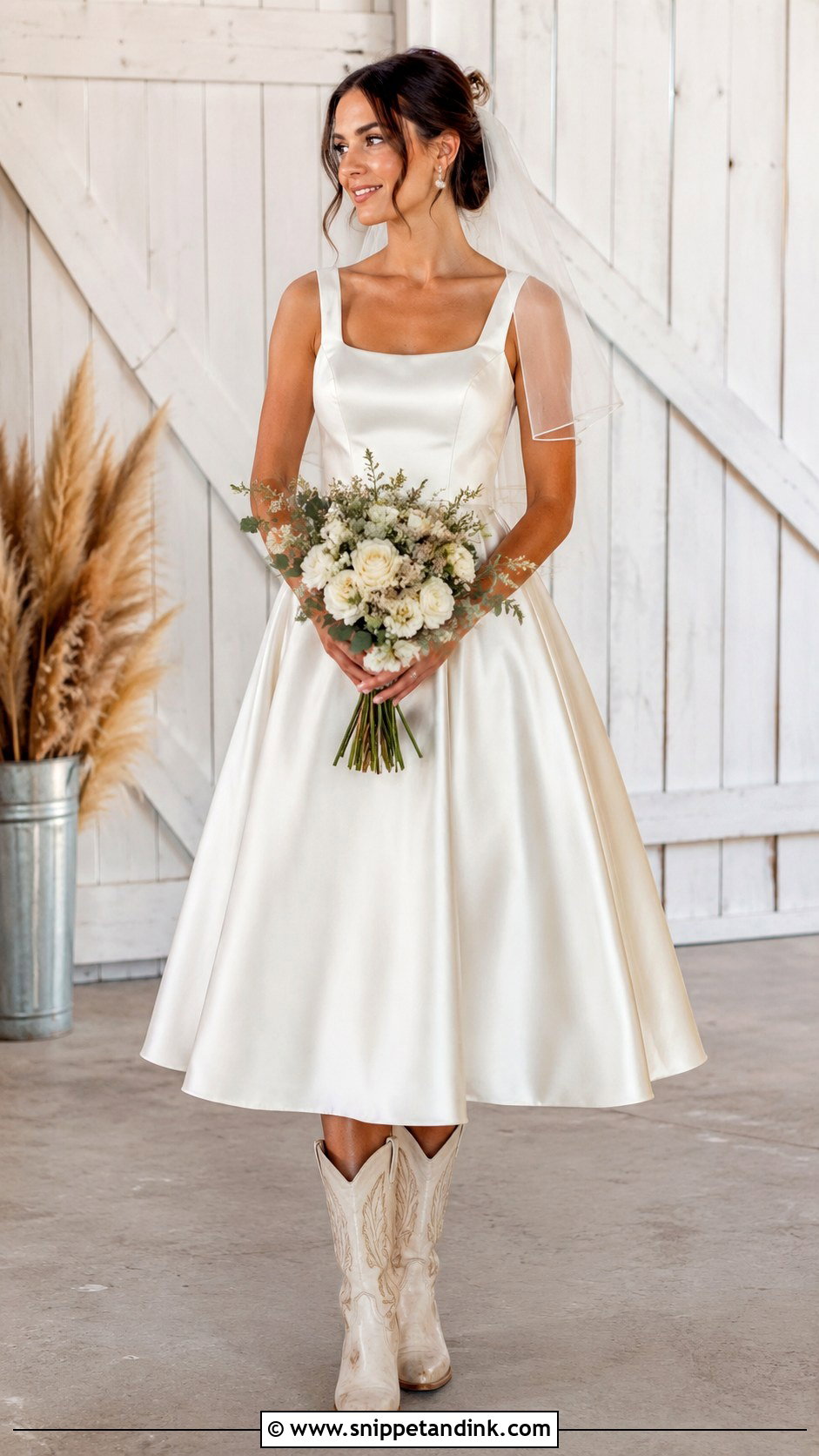 Tea Length Wedding Dress With Boots - Snippet and Ink - 25 Country Wedding Dresses with Boots