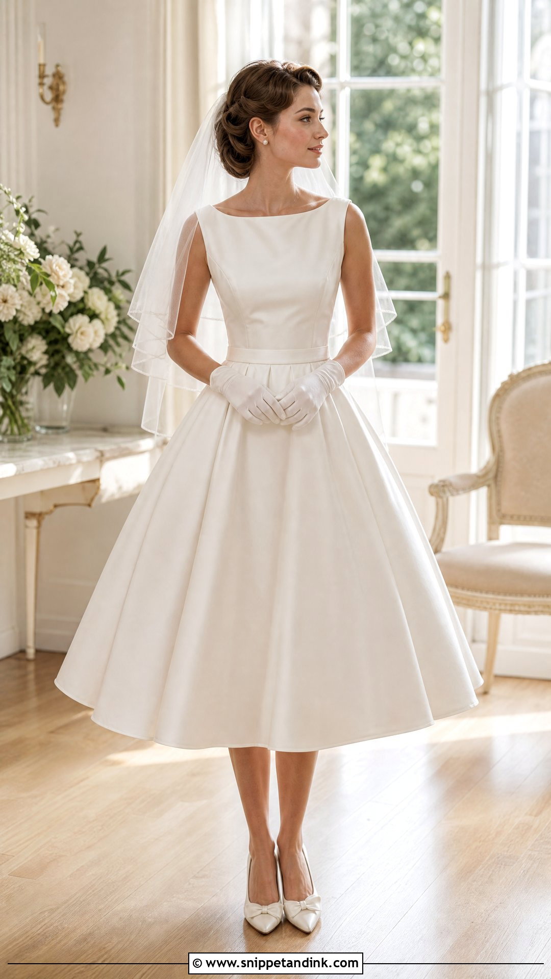 Tea Length Wedding Dress With Bow Pumps - Snippet and Ink - 20 Online Wedding Dress Ideas