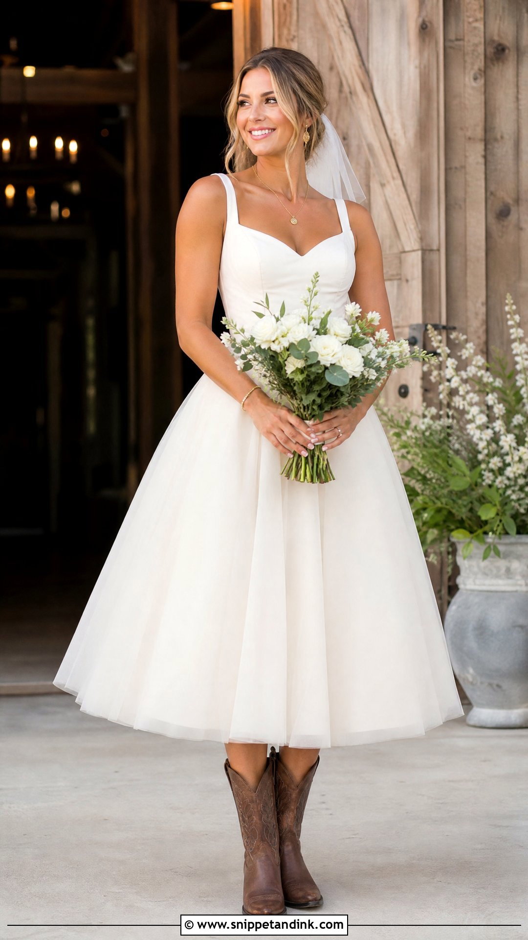 Tea Length Wedding Dress With Brown Cowboy Boots - Snippet and Ink - 20 Short Wedding Dress with Boots Ideas
