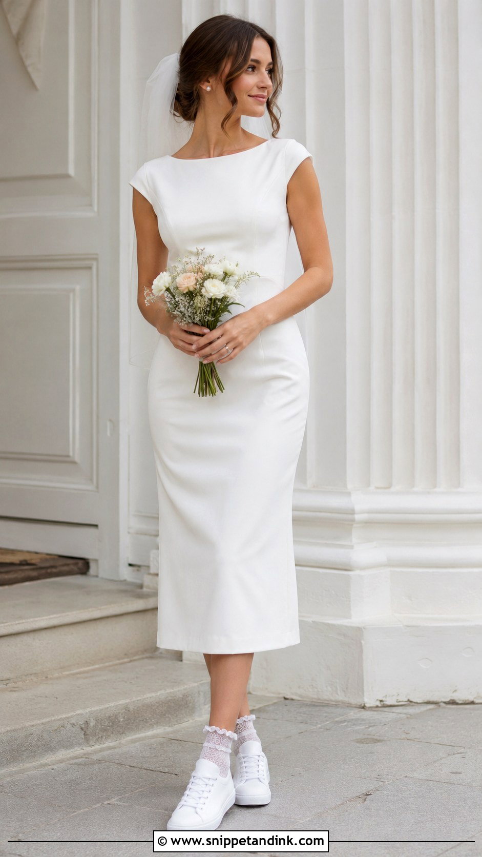 Tea Length Wedding Dress With Classic Low Top Sneakers - Snippet and Ink - 20 Bride with Sneakers Ideas