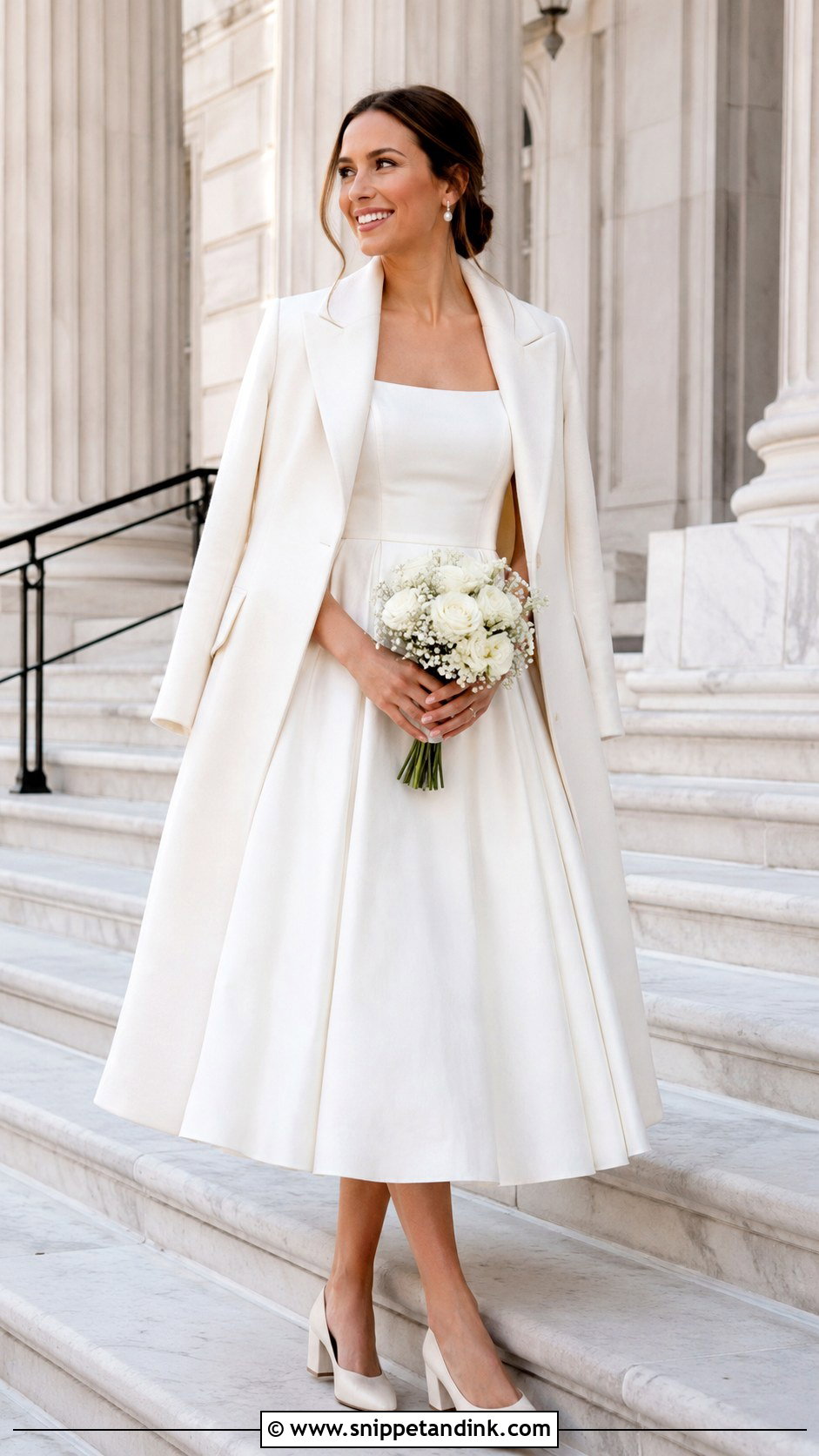 Tea Length Wedding Dress With Coat - Snippet and Ink - 25 December Wedding Dress Ideas
