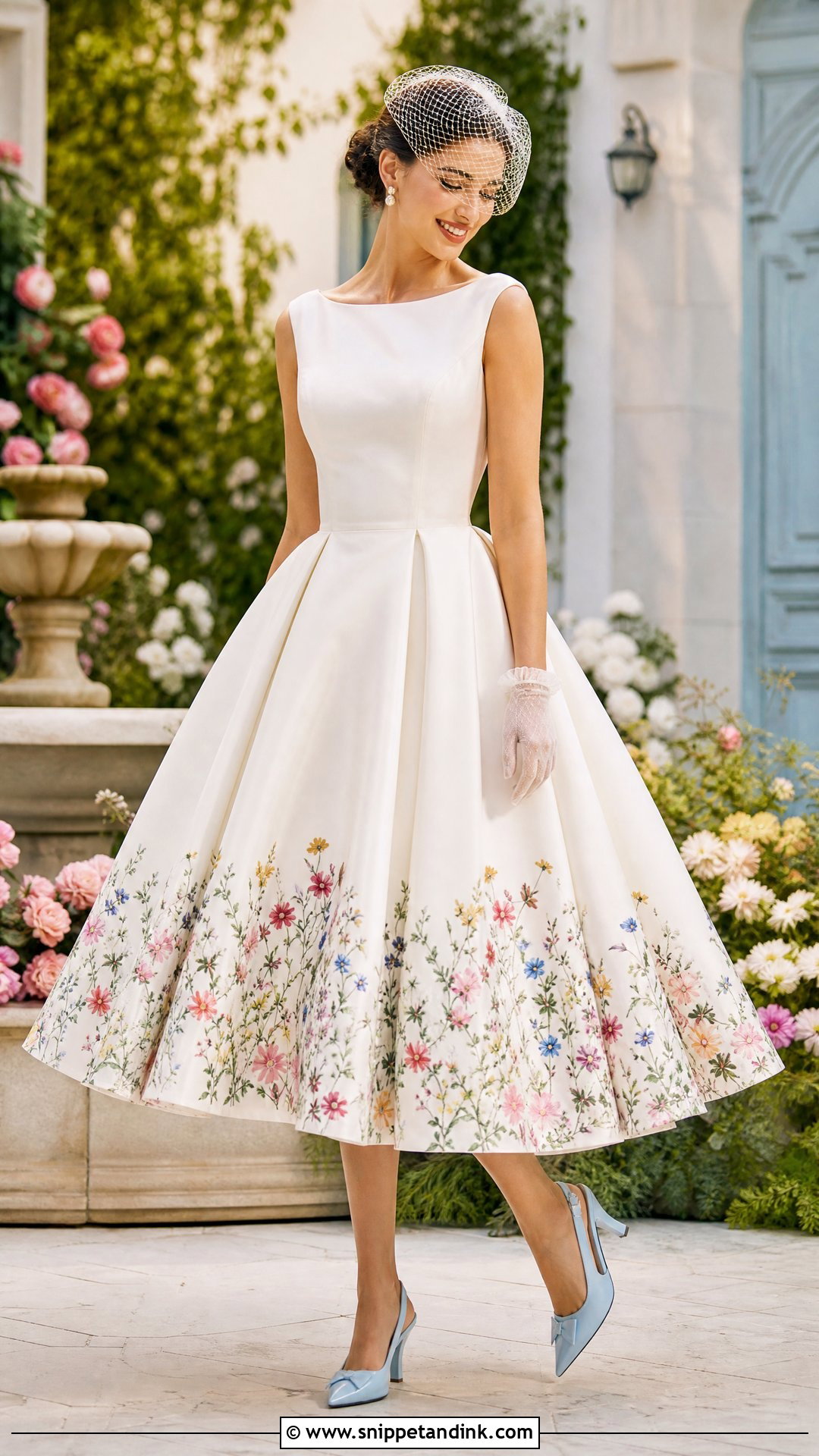Tea Length Wedding Dress With Colorful Flowers - Snippet and Ink - 20 Wedding Dress with Colorful Flowers