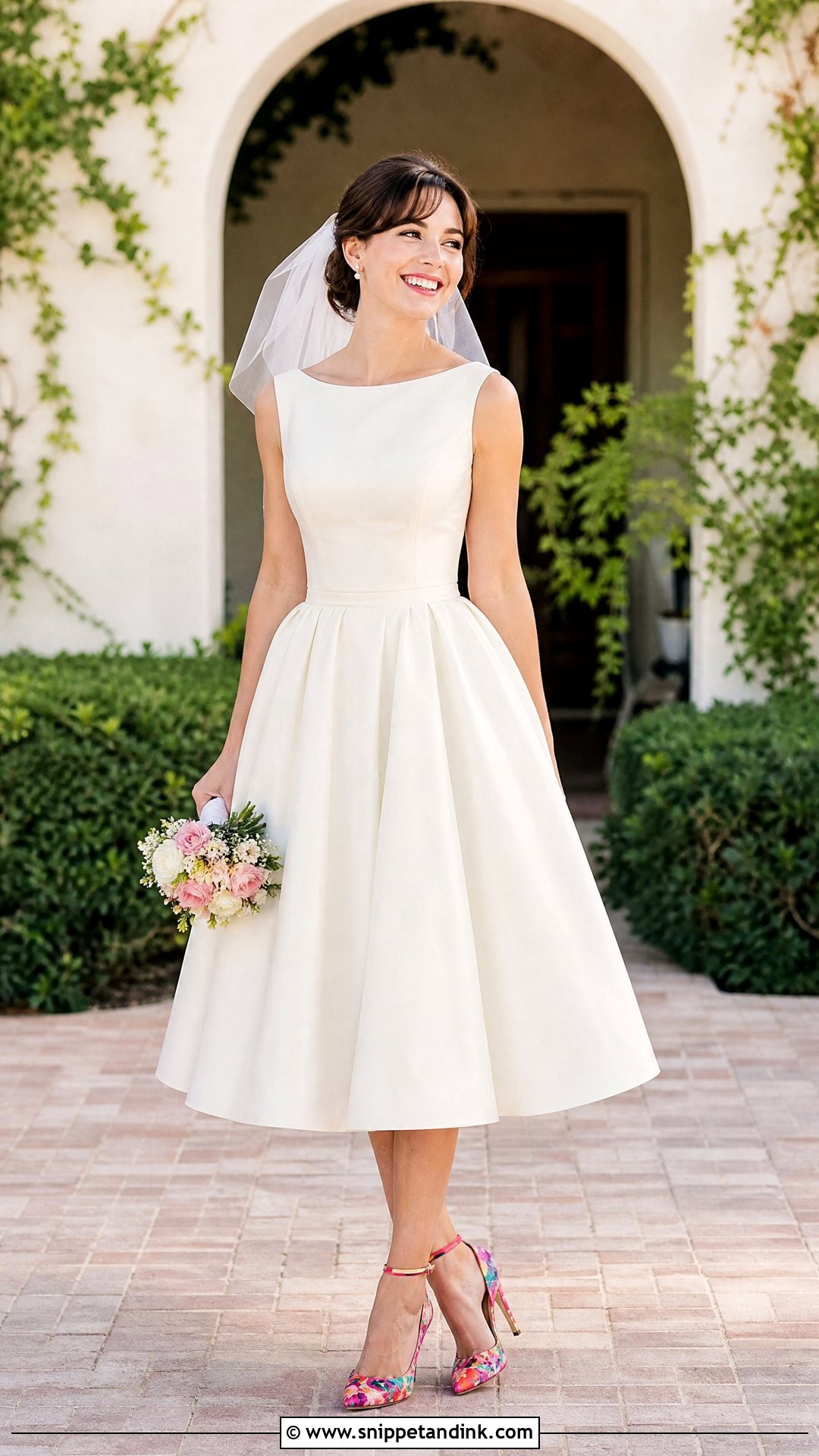Tea Length Wedding Dress With Colorful Shoes - Snippet and Ink - 25 Quirky Wedding Dress Ideas